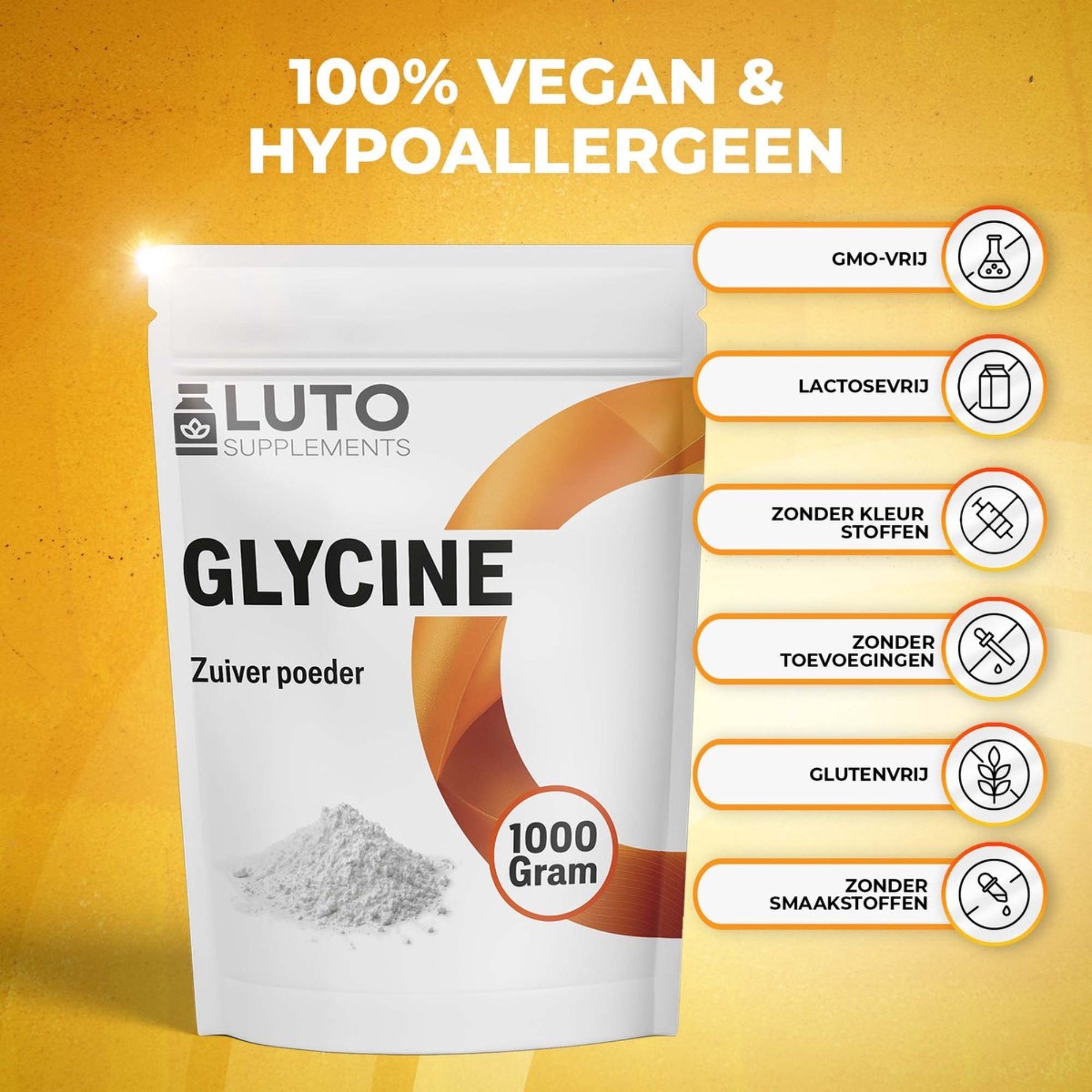 Poudre de glycine LUTO Supplements, vegan et hypoallergénique, sans gluten et sans colorants ni lactose