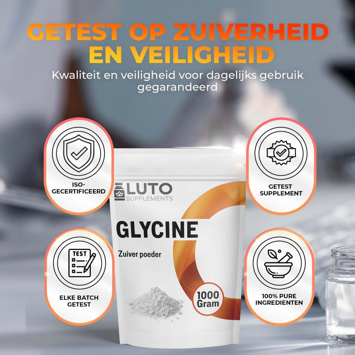 Poudre de glycine LUTO, contrôlée par lot pour sa pureté et sa sécurité