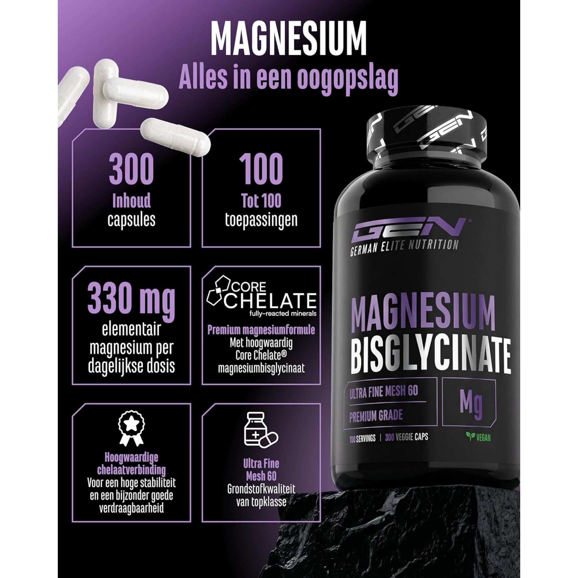 Magnésium Bisglycinate Core Chelate® 330mg | 300 Gélules | GEN