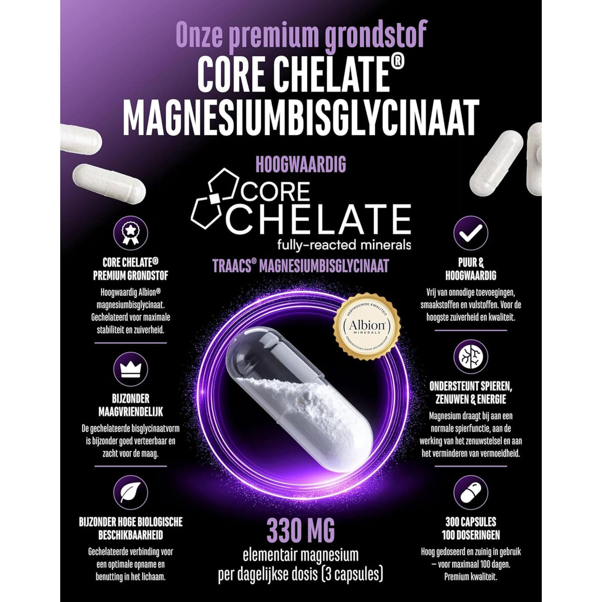 Magnésium Bisglycinate Core Chelate® 330mg | 300 Gélules | GEN