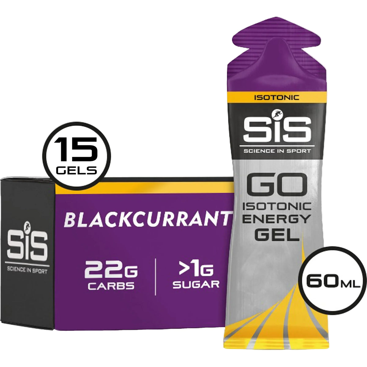 SiS GO Isotonic Energy Gel Blackcurrant emballage 15 pièces