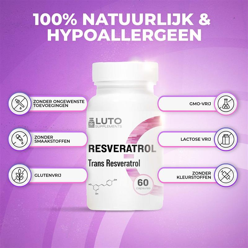 LUTO Resvératrol comparaison - 250mg 98% trans-resvératrol issu de la renouée du Japon, vegan
