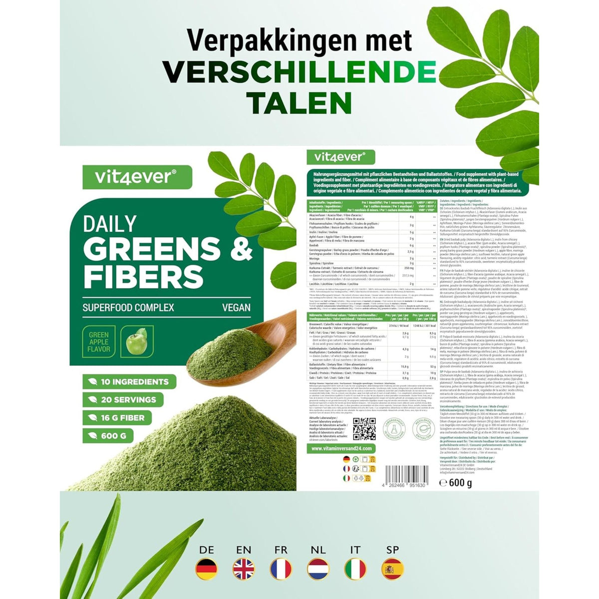 Daily Greens & Fibers Pomme Verte | 600g | Vit4ever