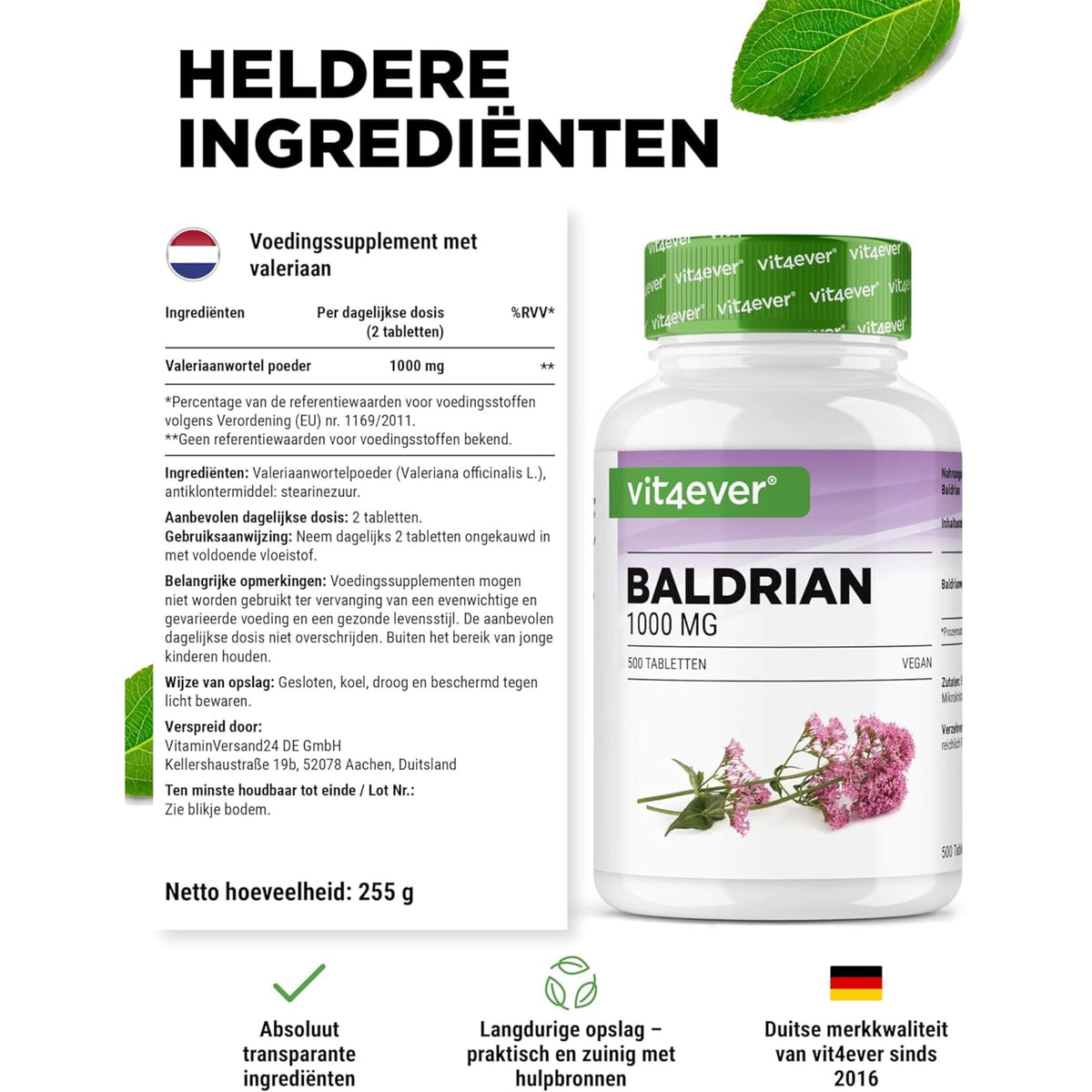 Valériane 500mg | 500 Comprimés | Vit4ever