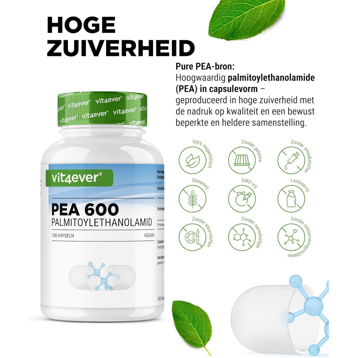 PEA 600 Palmitoyléthanolamide | 180 Gélules | Vit4ever