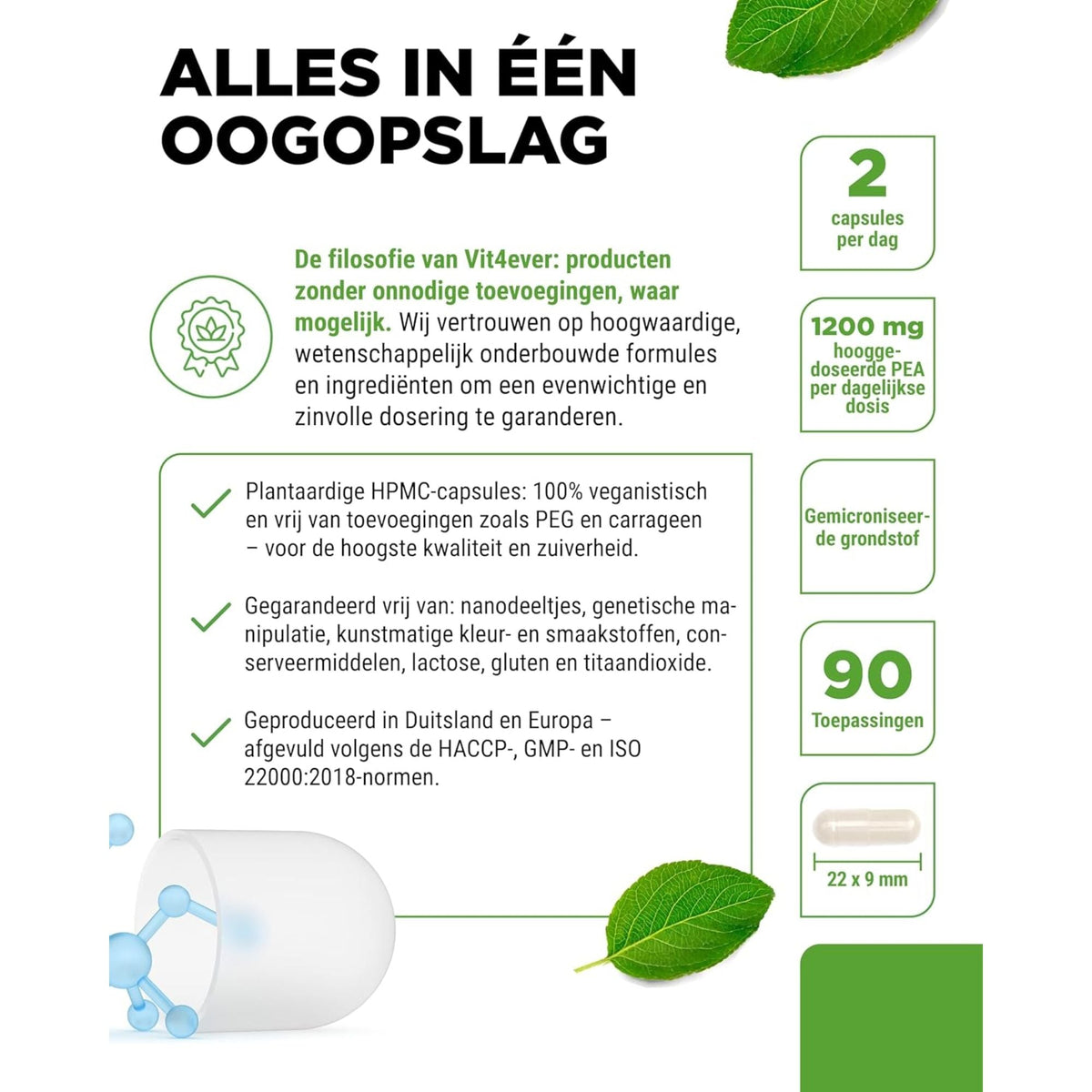 PEA 600 Palmitoyléthanolamide | 180 Gélules | Vit4ever