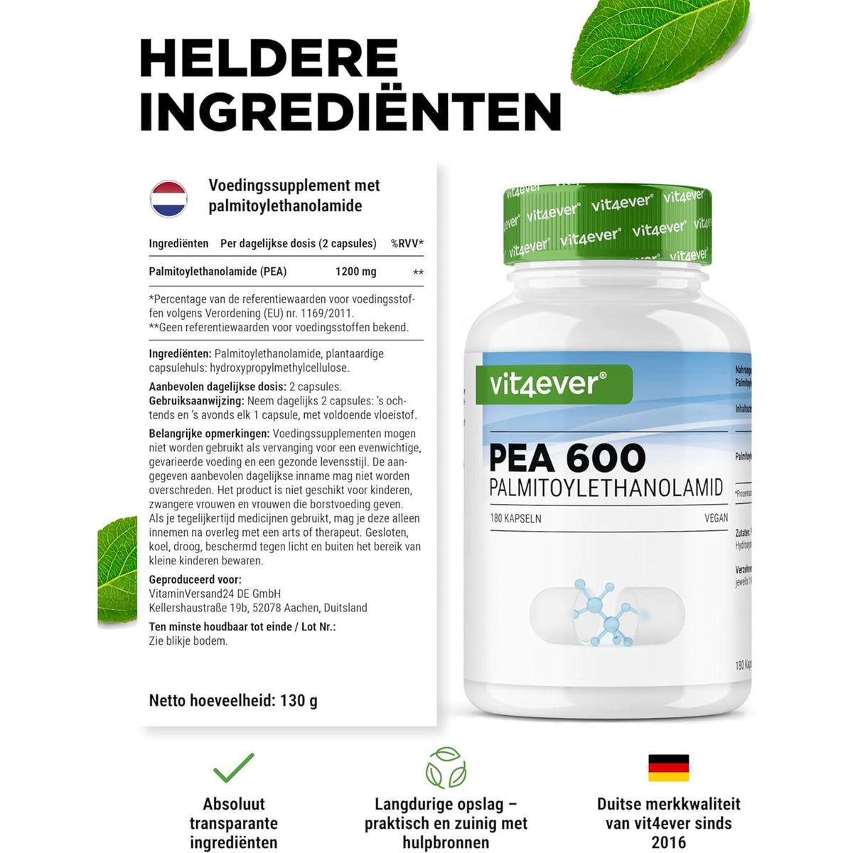PEA 600 Palmitoyléthanolamide | 180 Gélules | Vit4ever