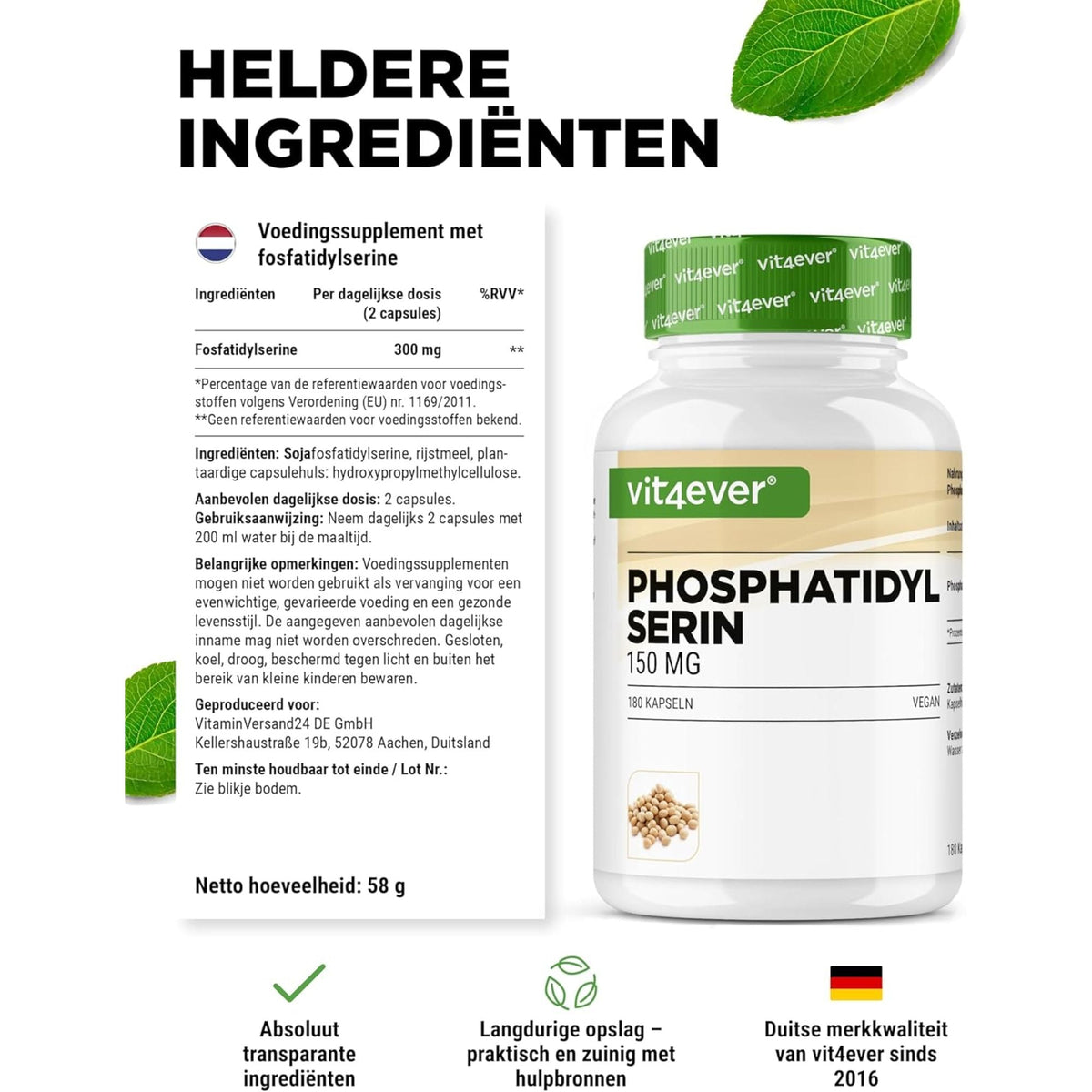 Phosphatidylsérine 150mg | 180 Gélules | Vit4ever