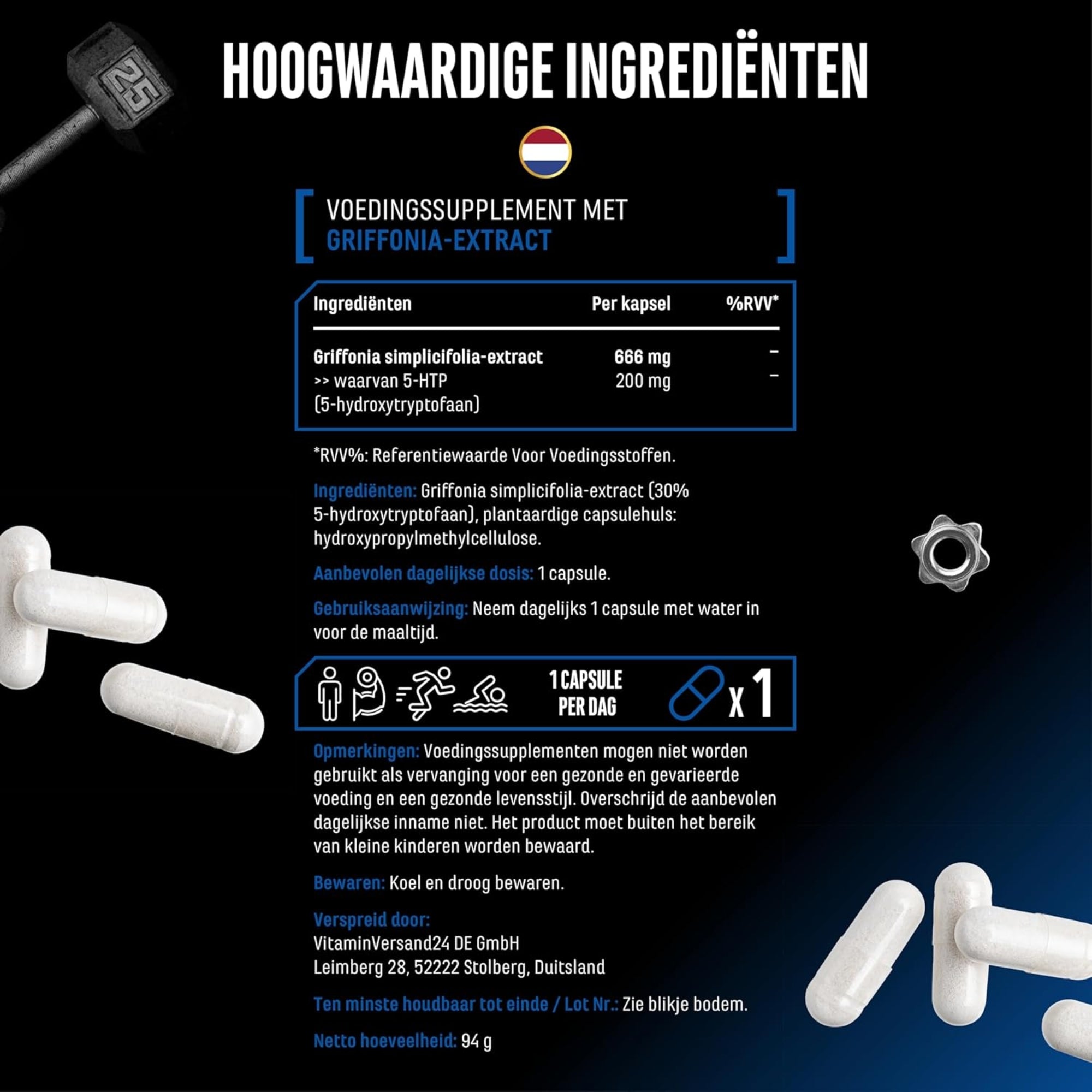 5-HTP MAX (Griffonia simplicifolia) 200 mg | 120 gélules | German Elite Nutrition