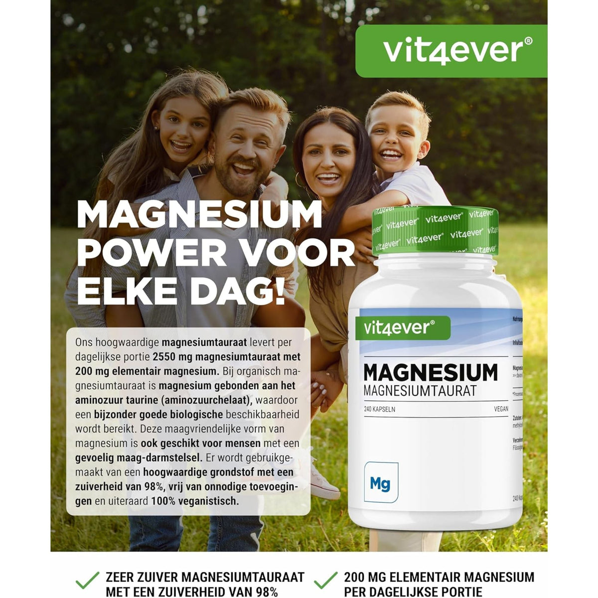 Taurate de Magnésium 200mg | 240 Gélules | Vit4ever