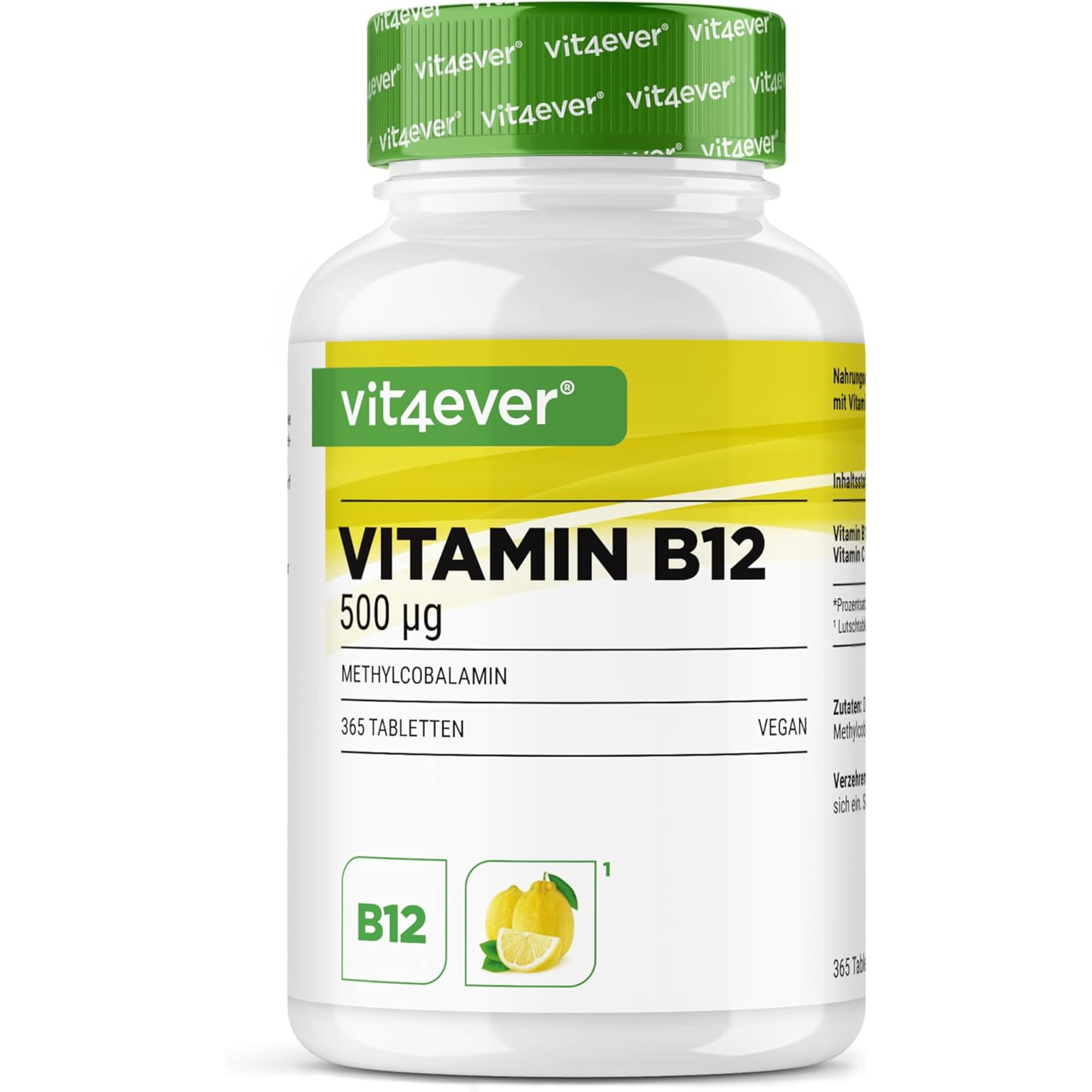 Vitamine B12 500 µg Citron (Méthylcobalamine) | 365 comprimés à sucer | Vit4ever