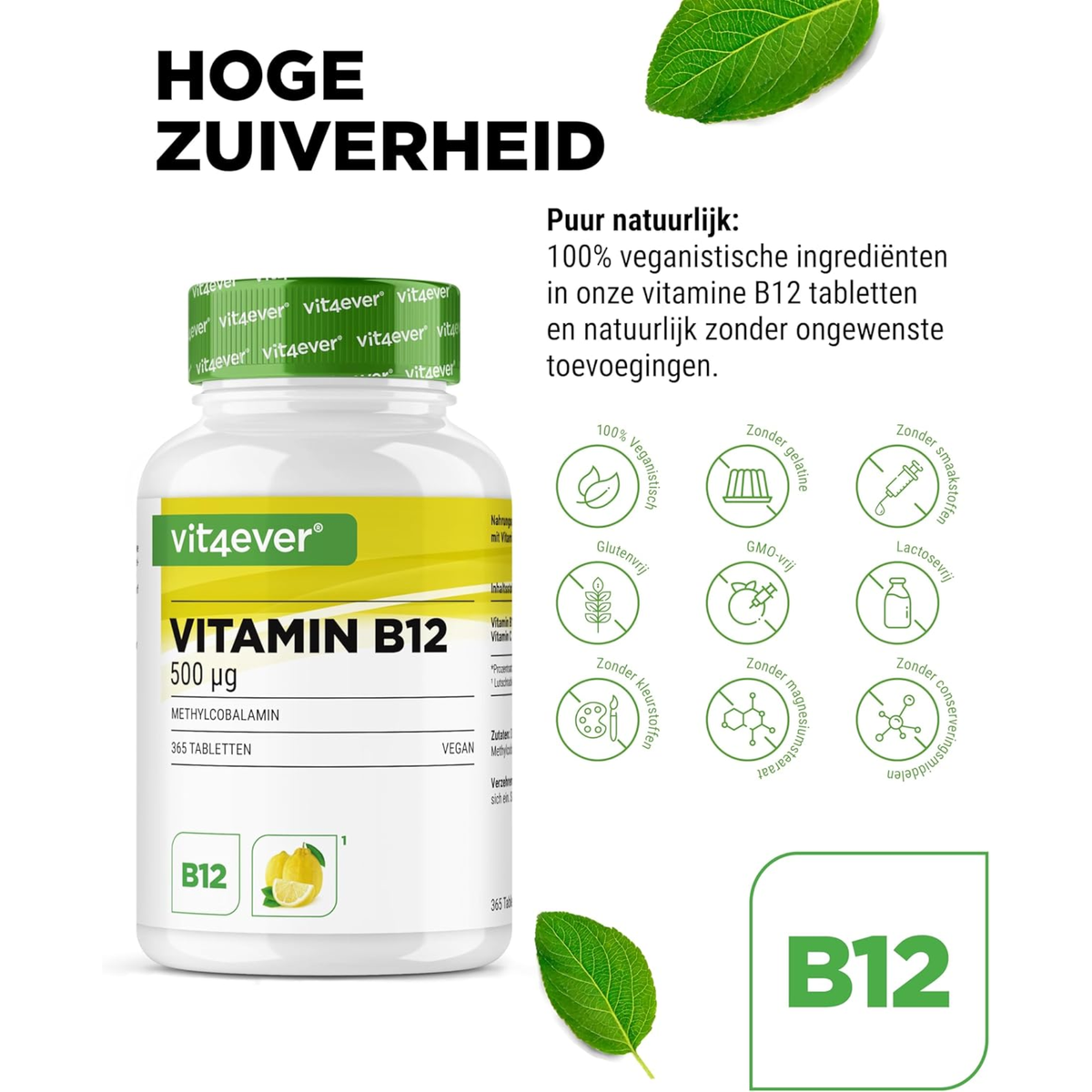 Vitamine B12 500 µg Citron (Méthylcobalamine) | 365 comprimés à sucer | Vit4ever