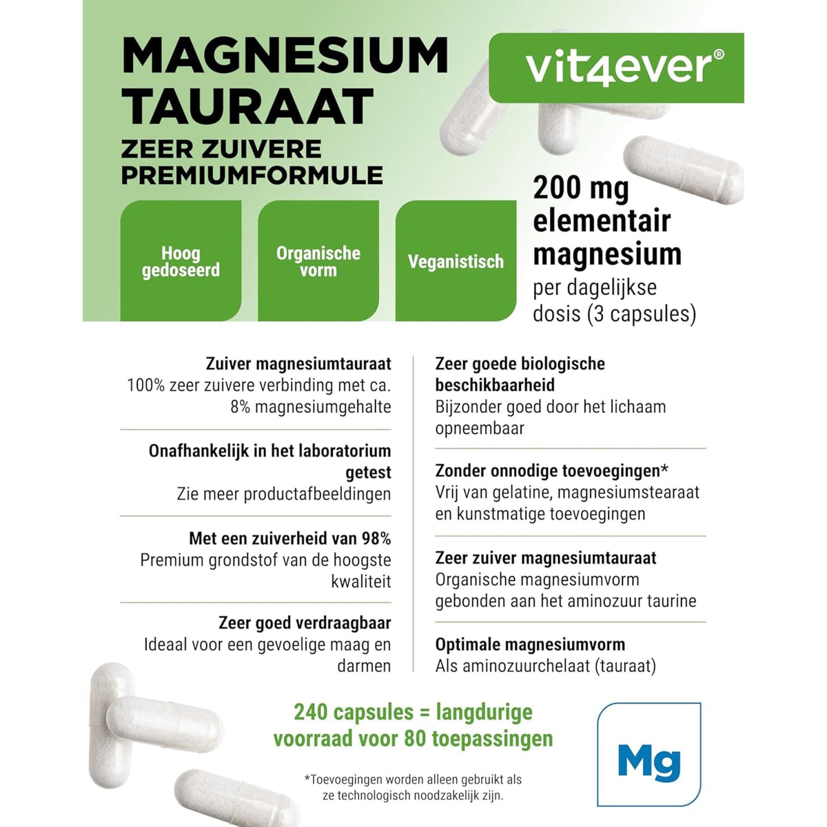 Taurate de Magnésium 200mg | 240 Gélules | Vit4ever