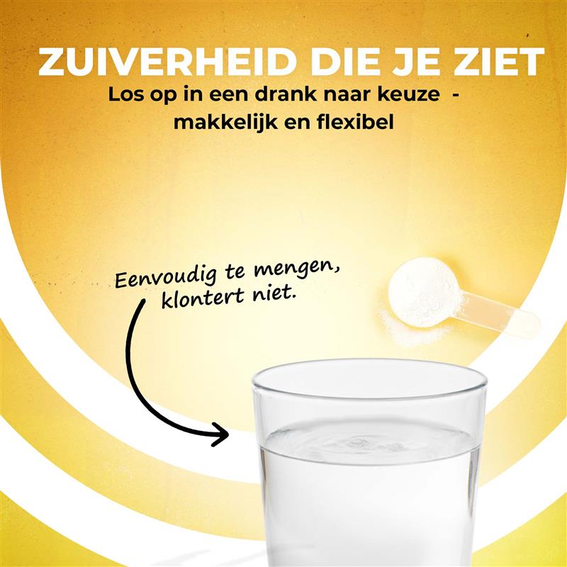 La poudre LUTO Vitamine C tamponnée se dissout facilement - se mélange simplement dans une boisson au choix