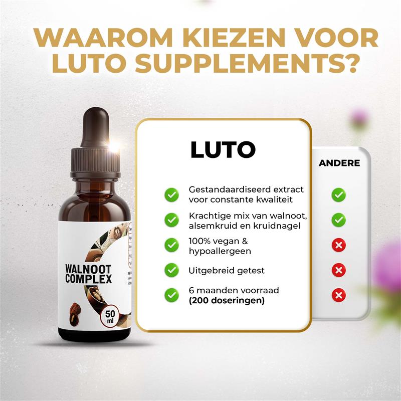 Pourquoi choisir LUTO Complexe de Noix - extrait standardisé avec 200 doses par flacon