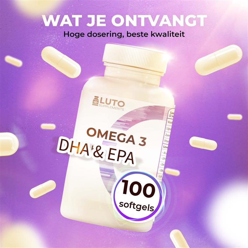 Ingrédients purs Omega 3 LUTO Supplements - huile de poisson, huile de lin, huile de tournesol et vitamine E