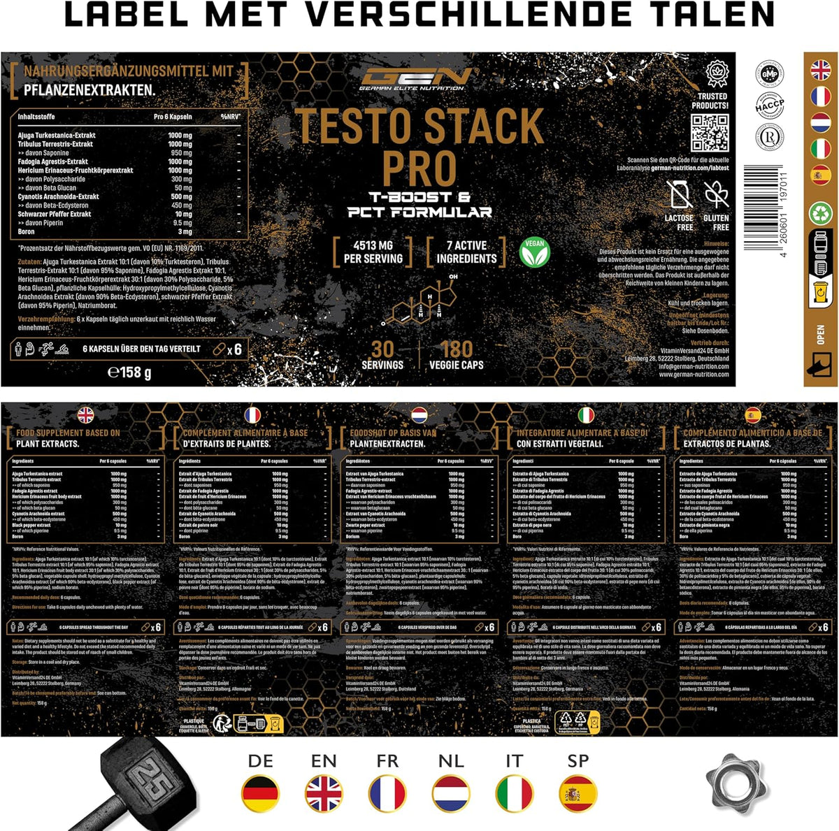 Testo Stack Pro | 180 gélules | German Elite Nutrition