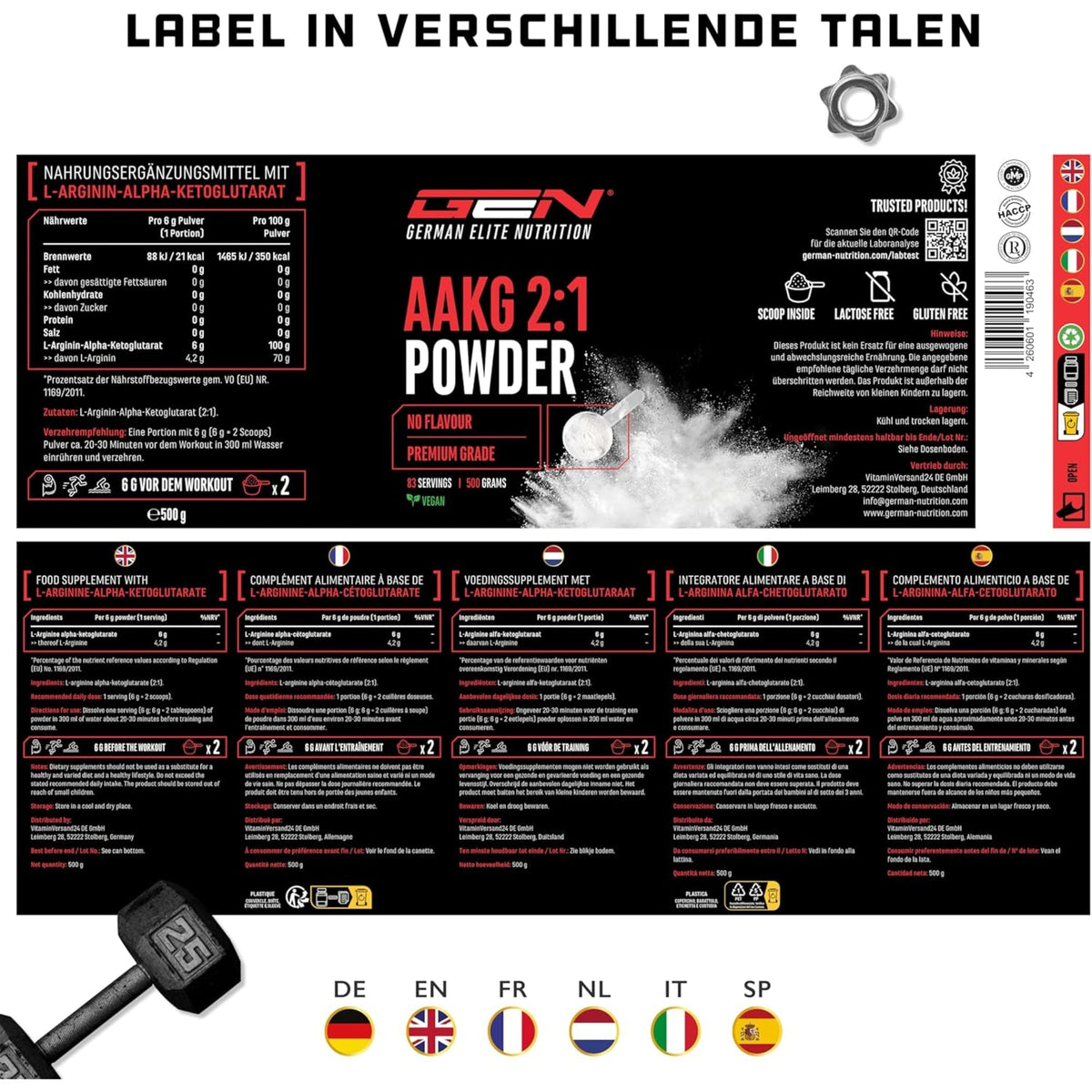 AAKG 2:1 poudre | 500 g | German Elite Nutrition