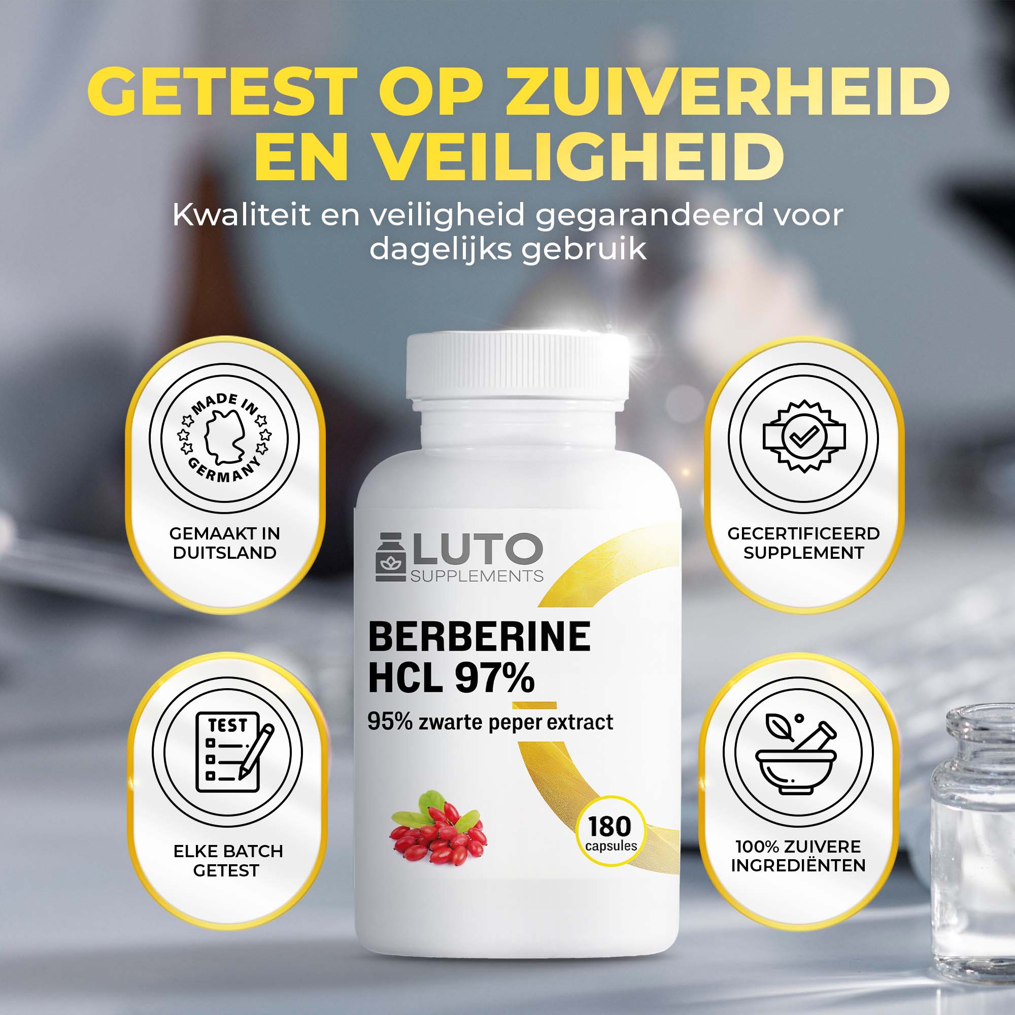 LUTO Berbérine HCL testée pour la pureté et la sécurité - fabriquée en Allemagne, complément certifié