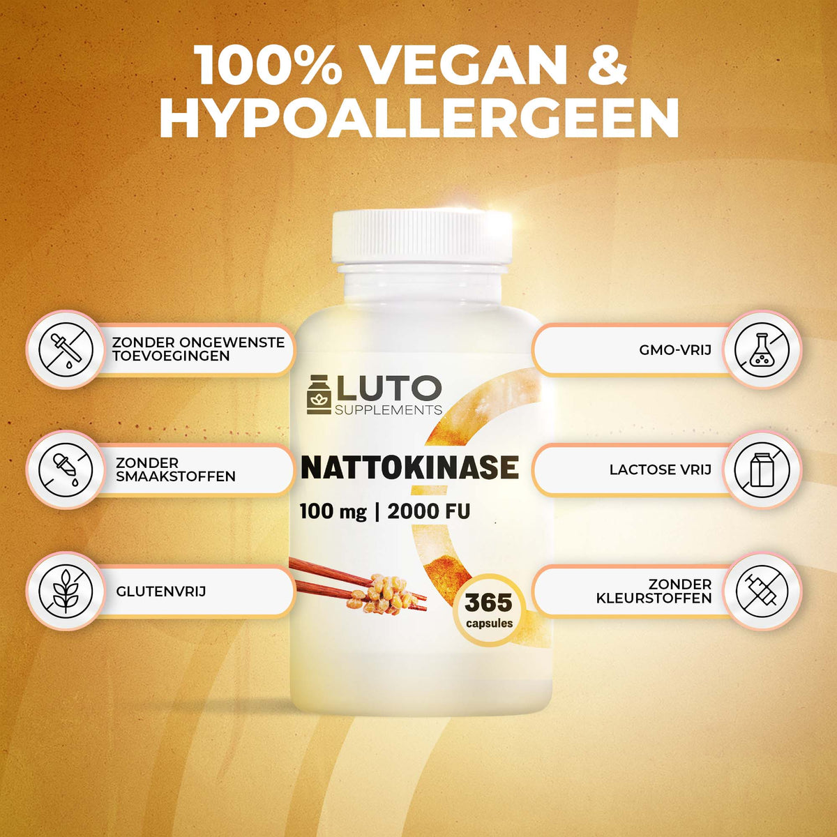 LUTO Nattokinase 100 % vegan et hypoallergénique - sans gluten, sans lactose et sans arômes