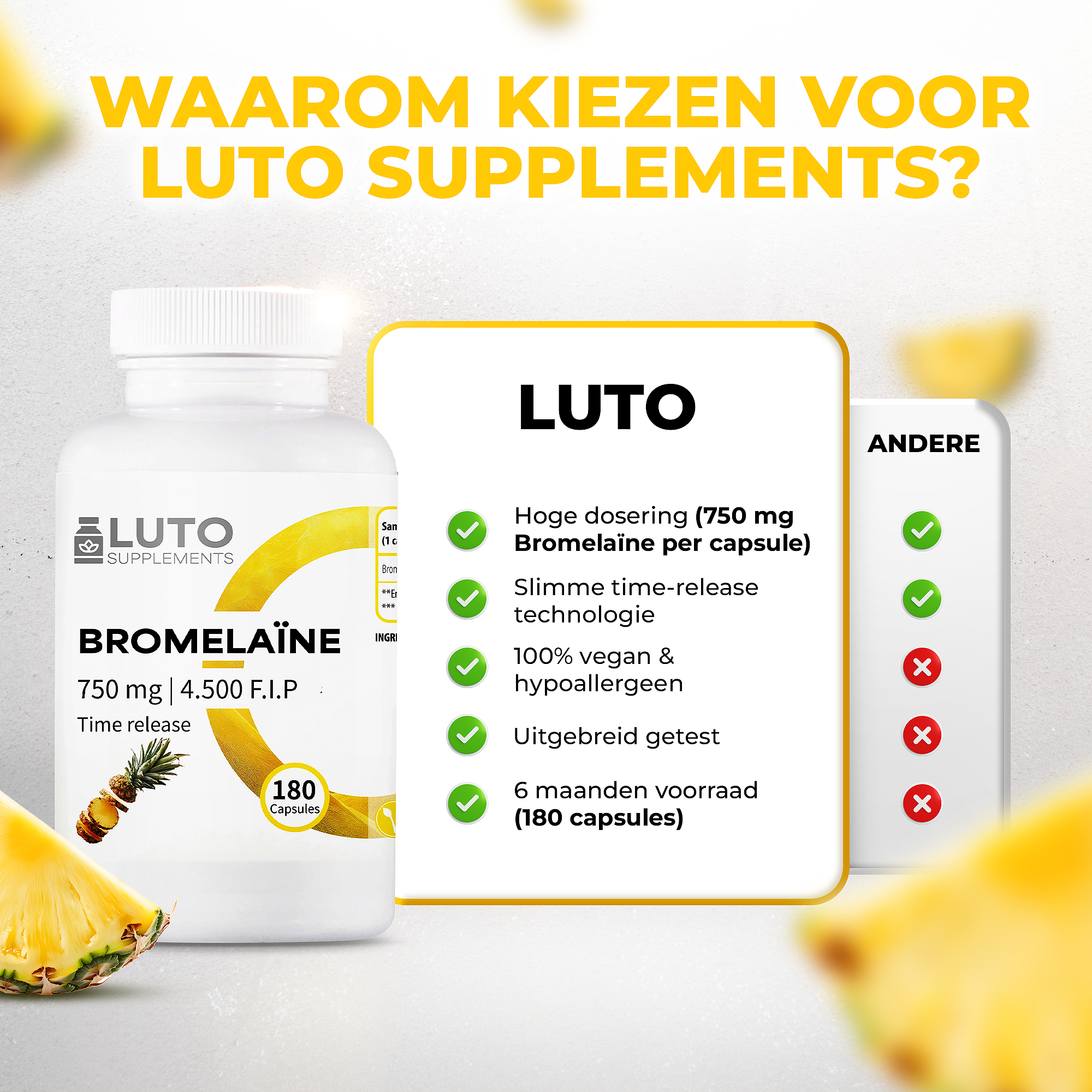 Bromélaïne de LUTO Supplements, une gélule par jour et environ un semestre de réserve