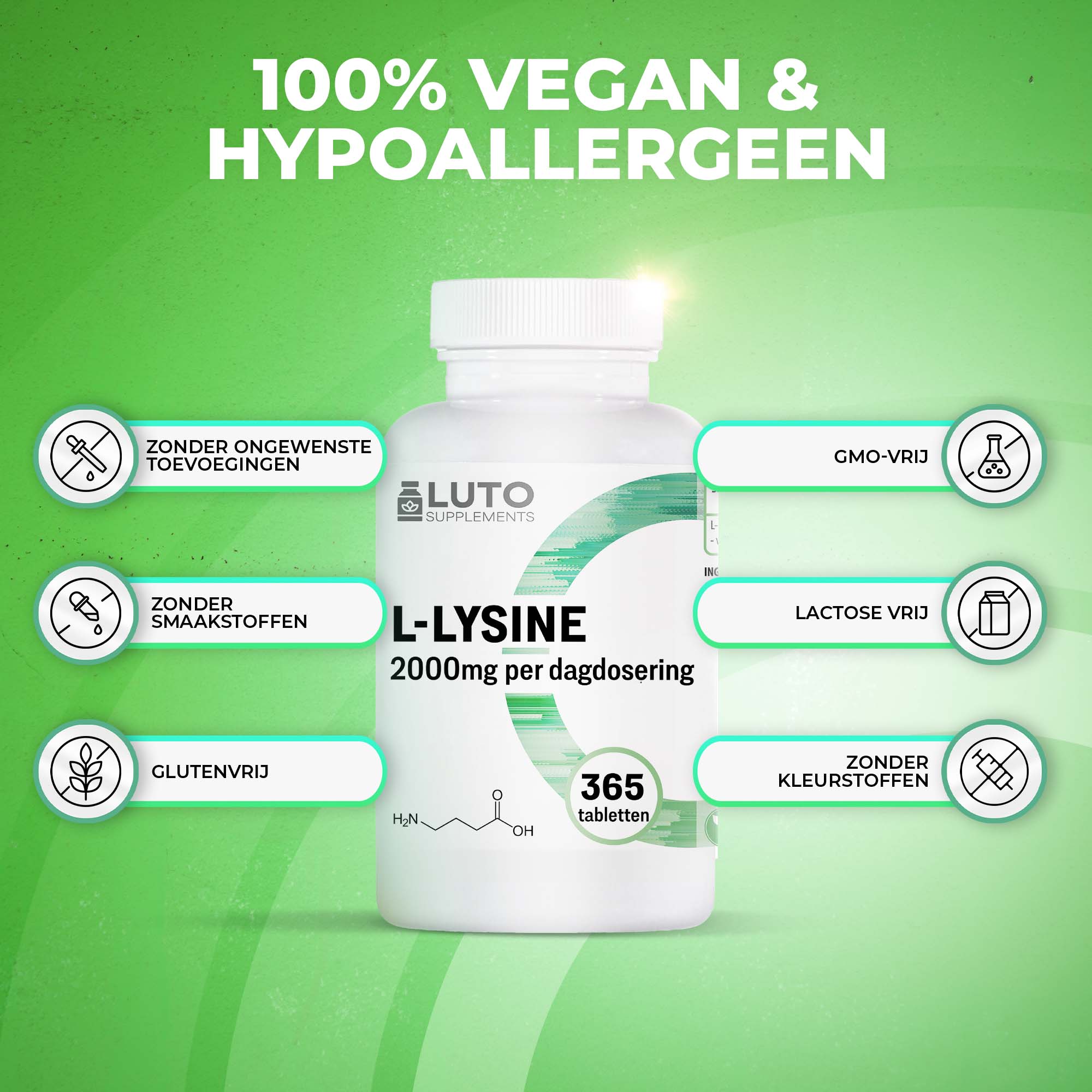 LUTO Supplements L-Lysine, végétarien, sans gluten et sans lactose sans colorants