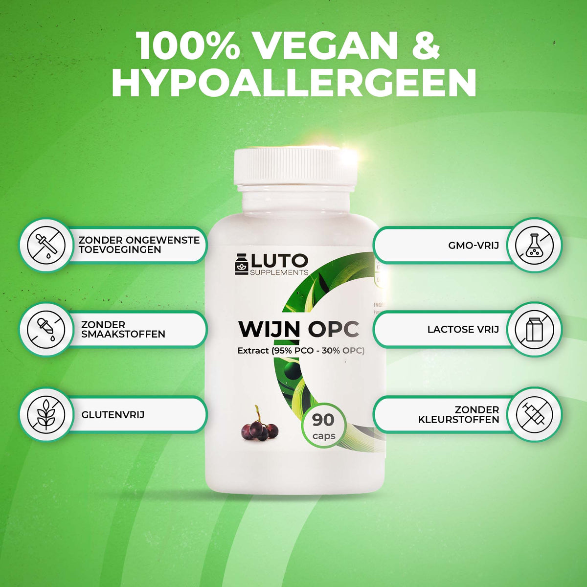 LUTO Vin OPC 100% vegan et hypoallergénique - extrait de pépins de raisin sans colorants