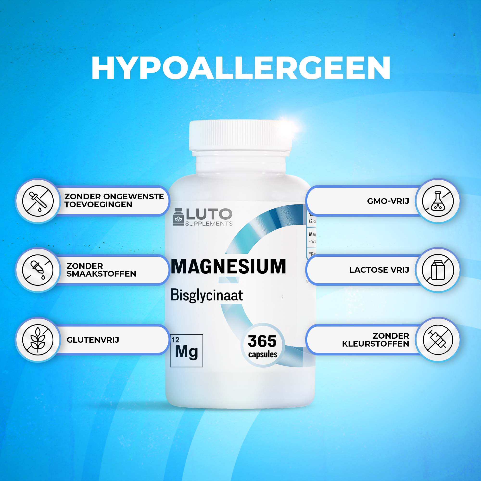 LUTO Magnésium Bisglycinate hypoallergénique - sans gluten, sans lactose, sans arômes