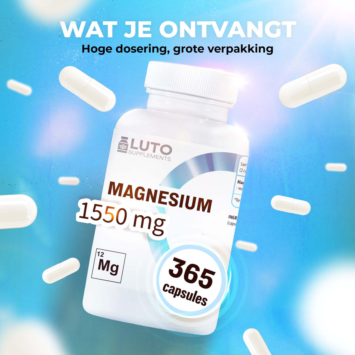 LUTO Magnésium Bisglycinate 365 gélules grand format - 1550 mg de magnésium bisglycinate