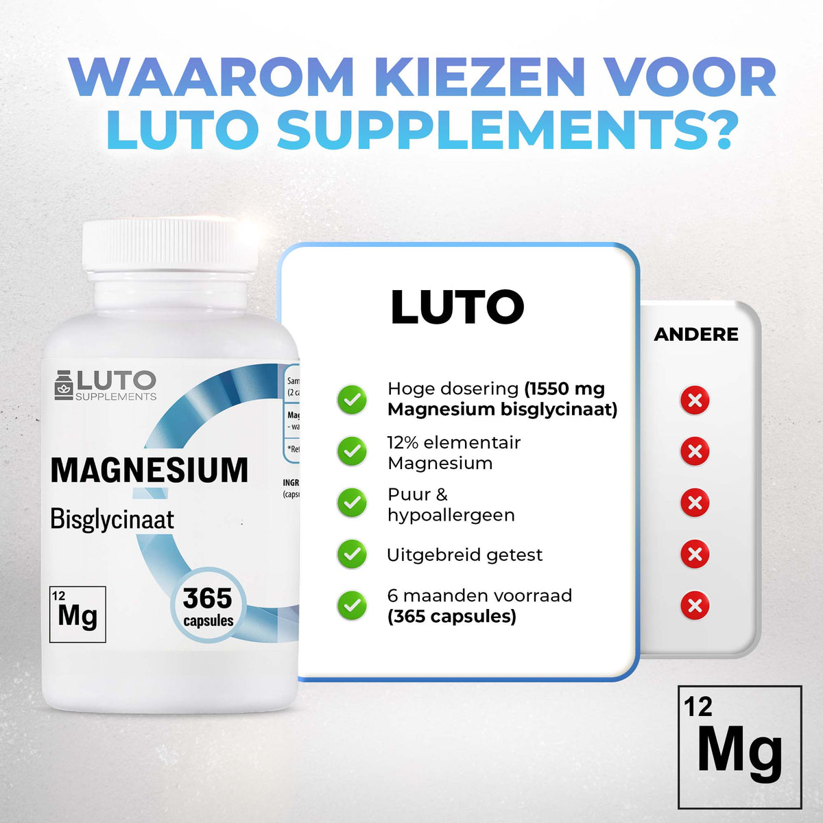 Pourquoi choisir le LUTO Magnésium Bisglycinate - 12% de magnésium élémentaire et 6 mois de réserve