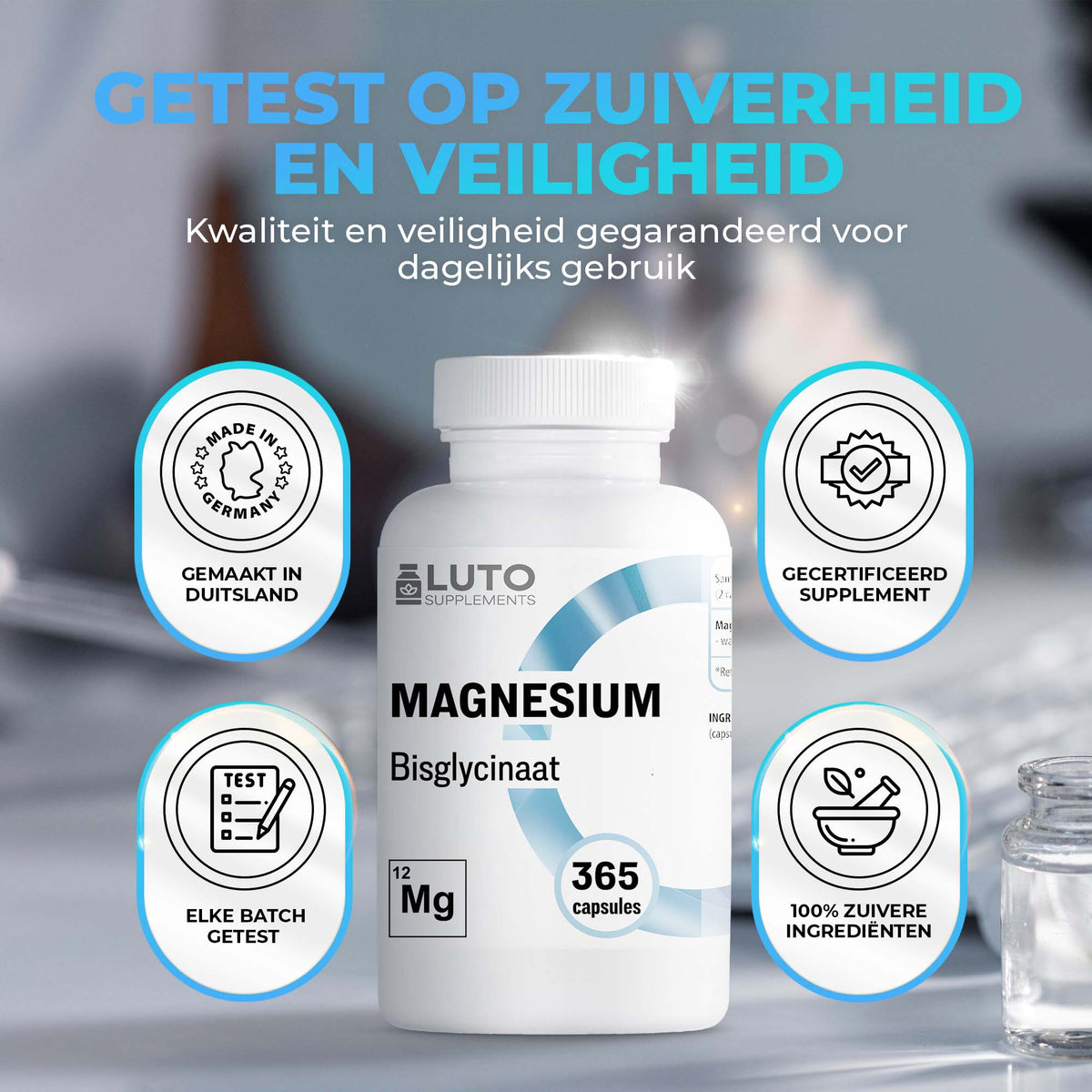 LUTO Magnésium Bisglycinate testé pour la pureté - complément certifié, chaque lot contrôlé
