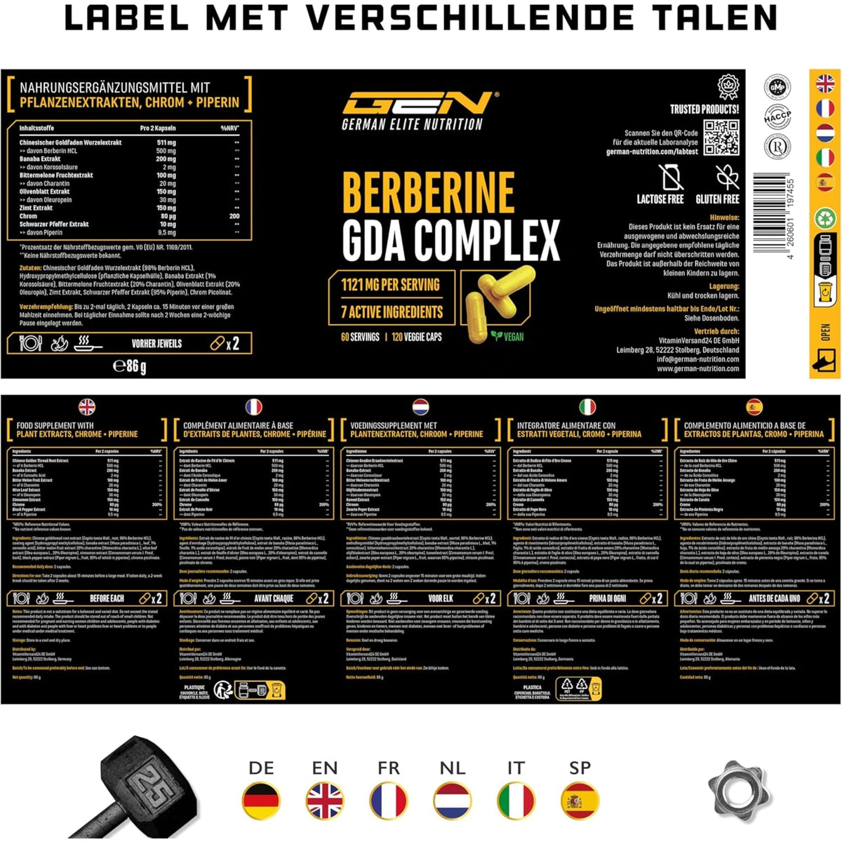 Berberine Complex GEN valeurs nutritionnelles