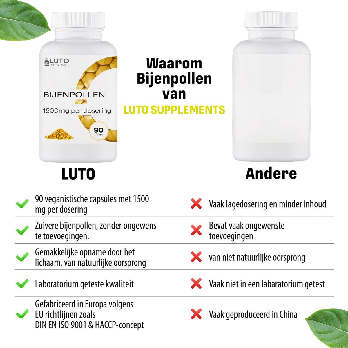 Pourquoi le pollen d'abeille de LUTO Supplements - 90 gélules à 1500 mg par dose comparées