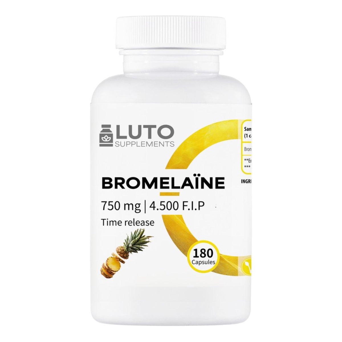 Bromélaïne 750 mg avec 4500 F.I.P., 180 gélules à libération prolongée de LUTO Supplements