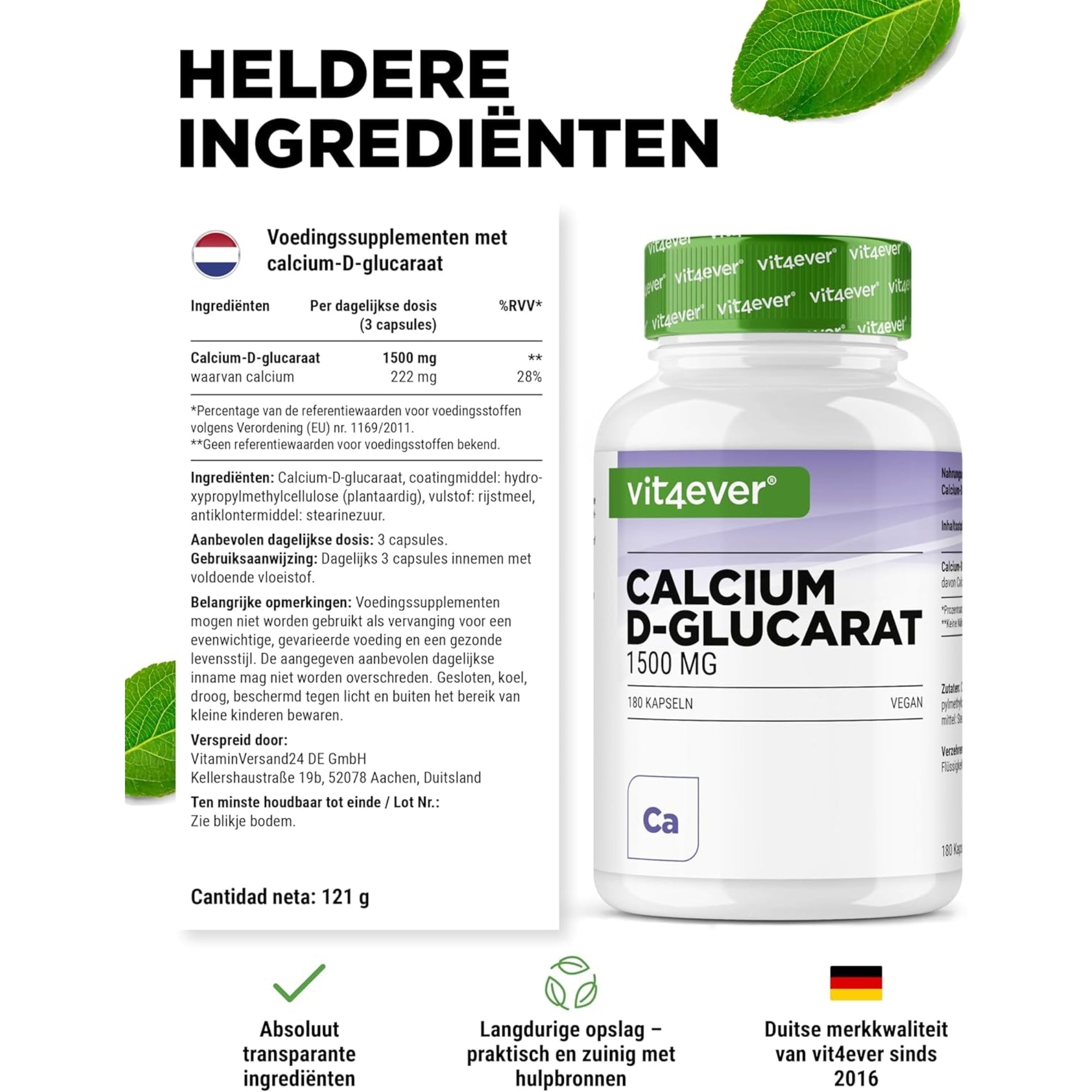 Calcium D-Glucarate 1500mg | 180 Gélules | Vit4ever