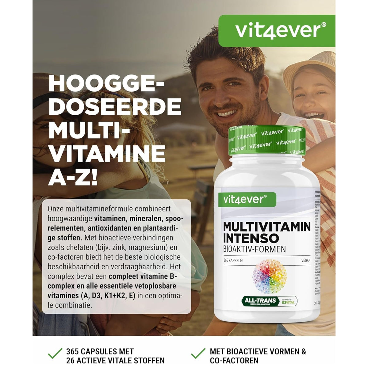 Vit4ever Multivitamines Intenso avec 26 substances actives - complément alimentaire sans ajouts inutiles
