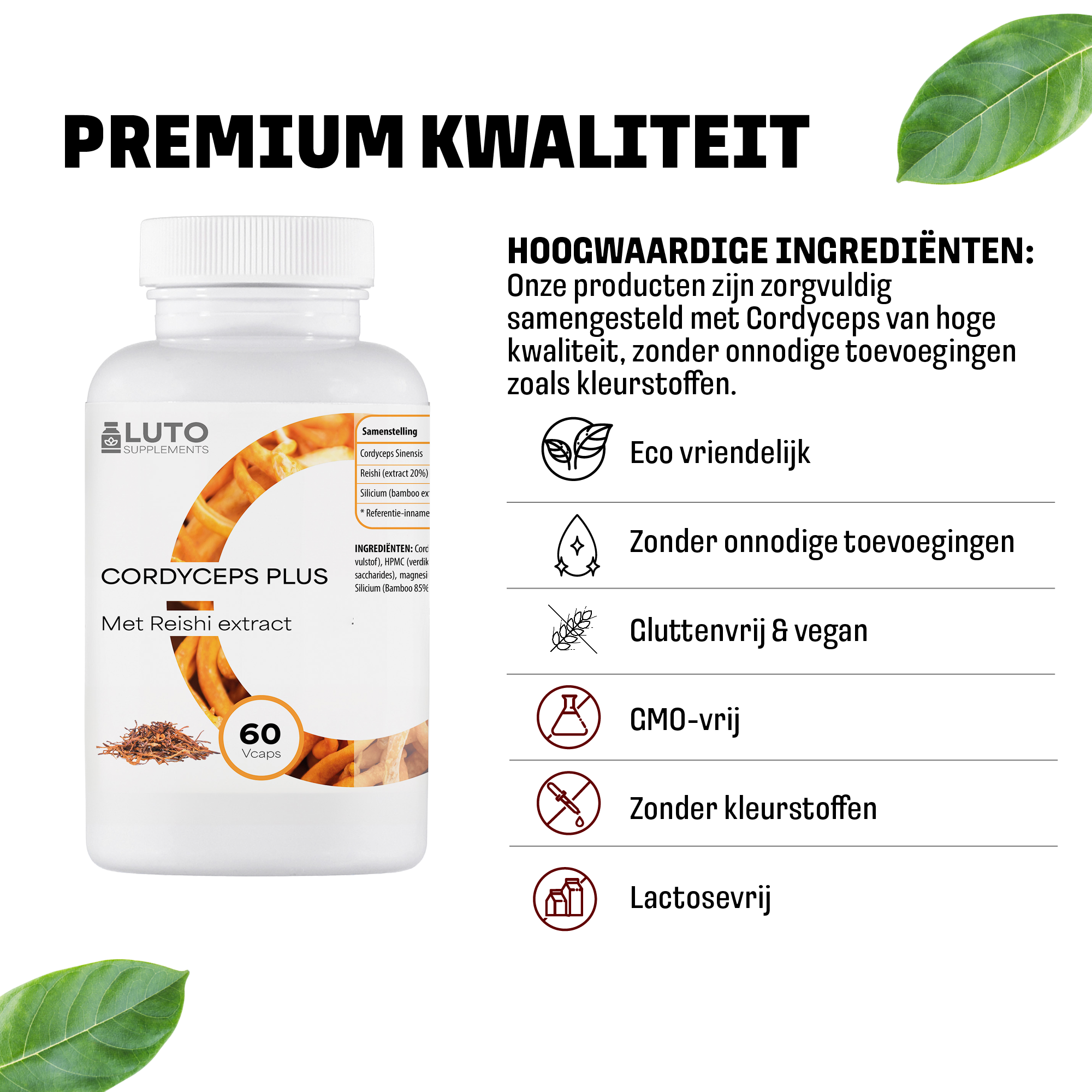 Qualité premium LUTO Cordyceps Plus - vegan, végétarien, sans gluten et sans conservateurs