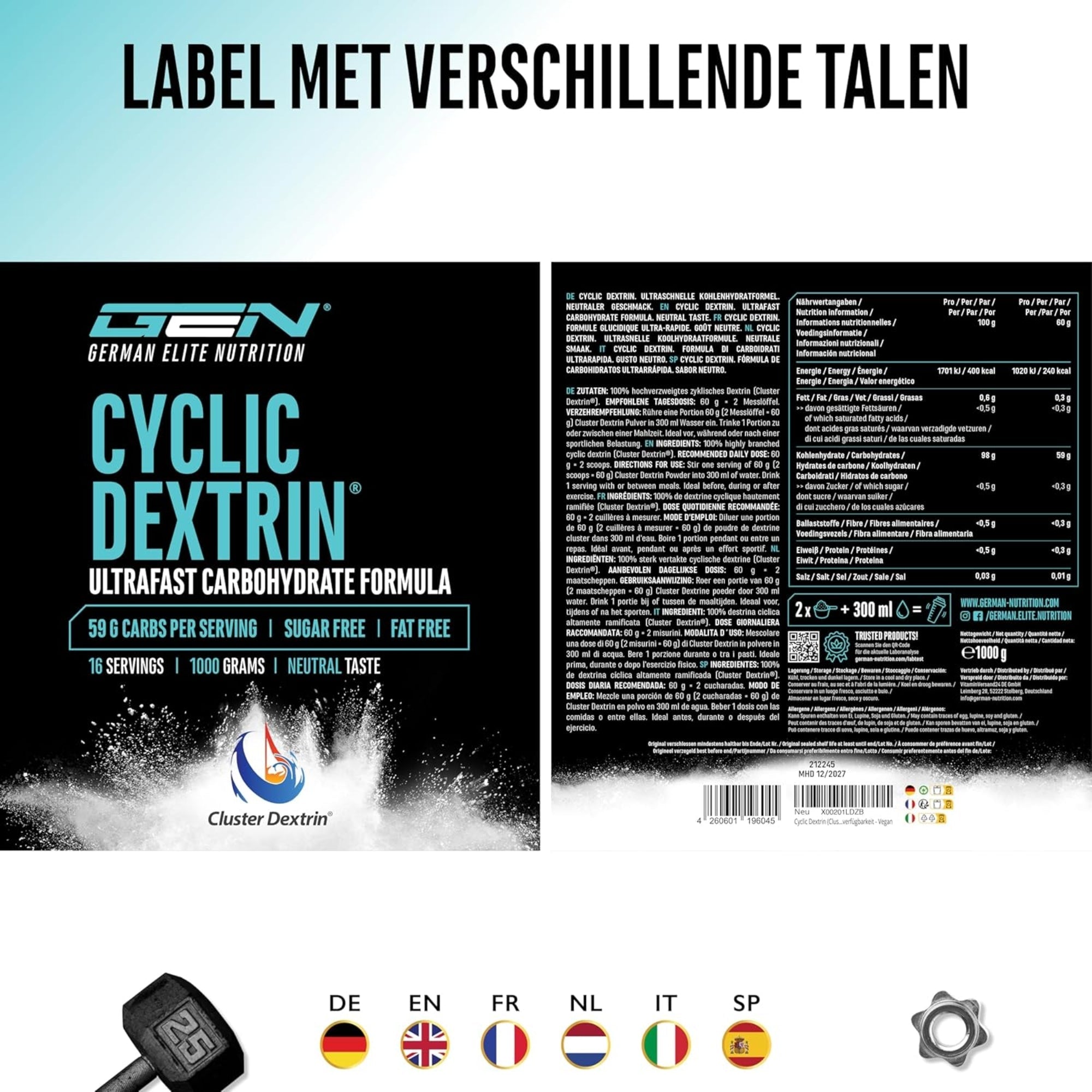 Cyclic dextrin étiquette multilingue GEN