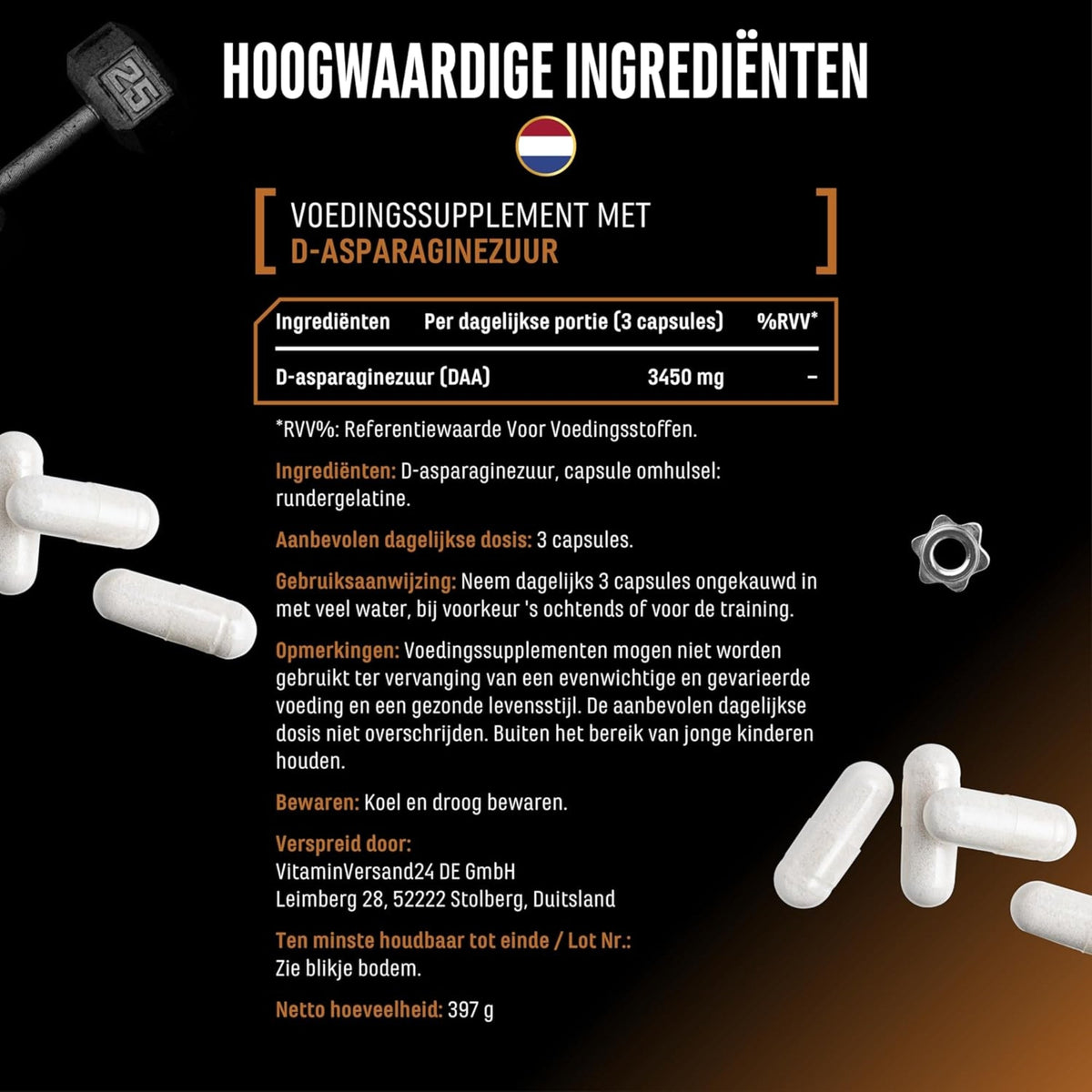 Acide D-aspartique | 300 gélules | German Elite Nutrition