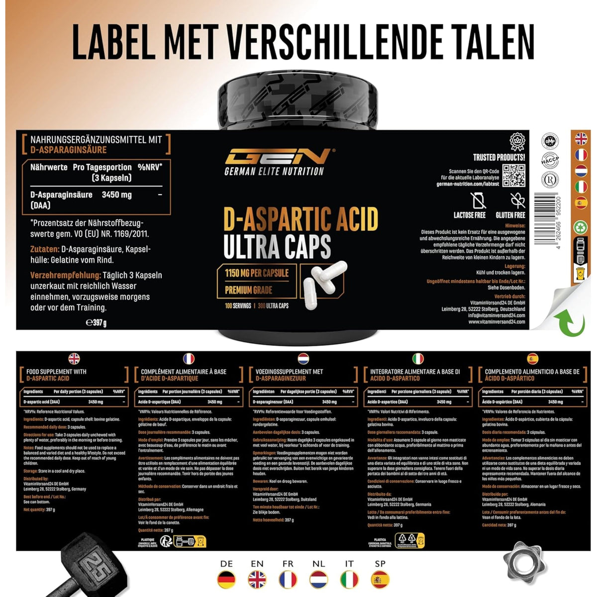 Acide D-aspartique | 300 gélules | German Elite Nutrition