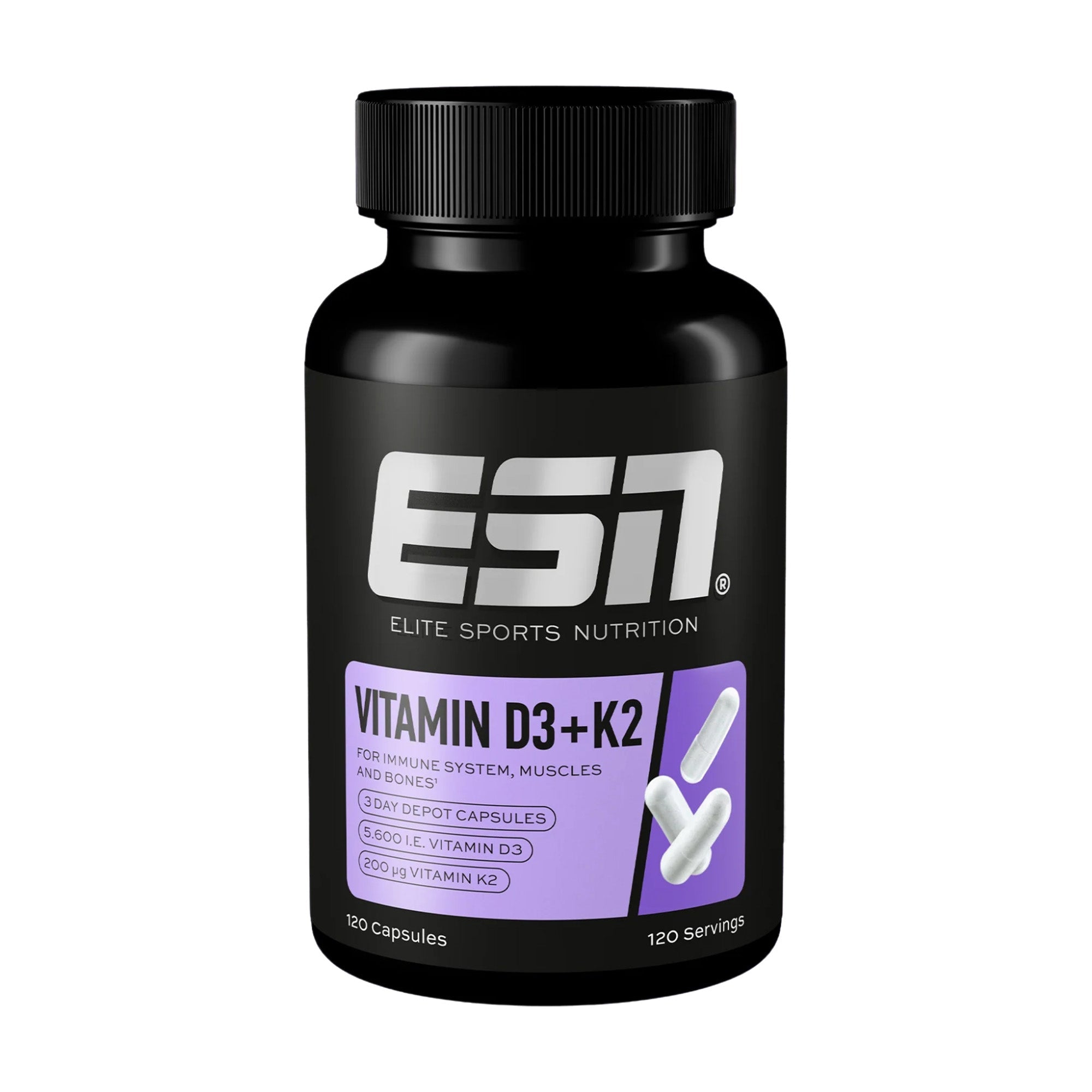 Vitamine D3+K2 (5 600 UI D3 & 200 µg K2 MK-7) | 120 gélules | ESN