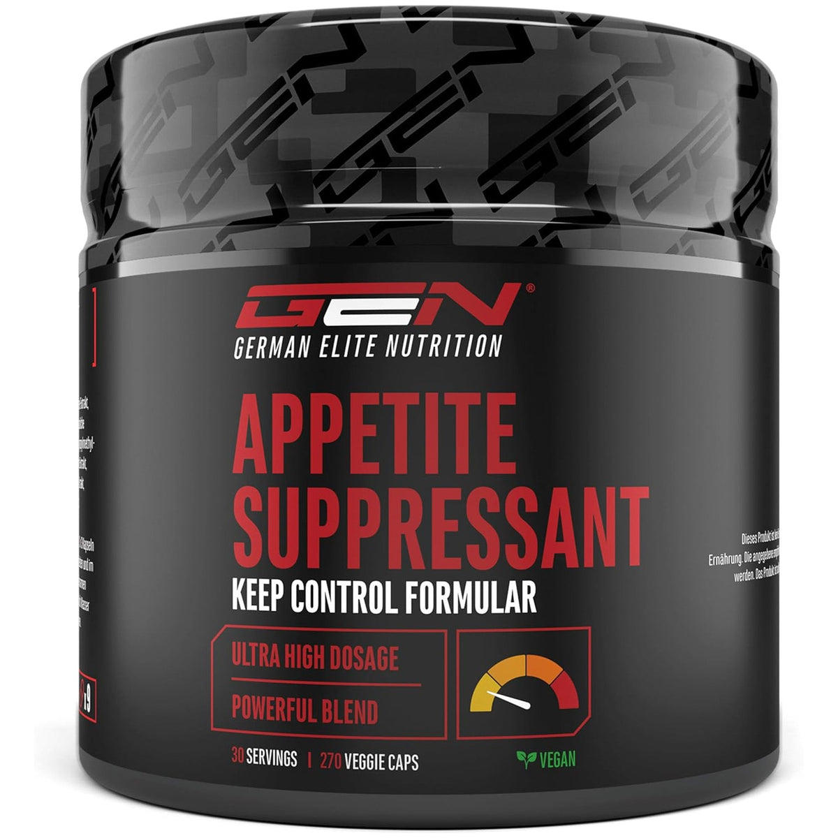 Emballage du coupe-faim de German Elite Nutrition avec le texte « Appetite Suppressant - Keep Control Formulas ».