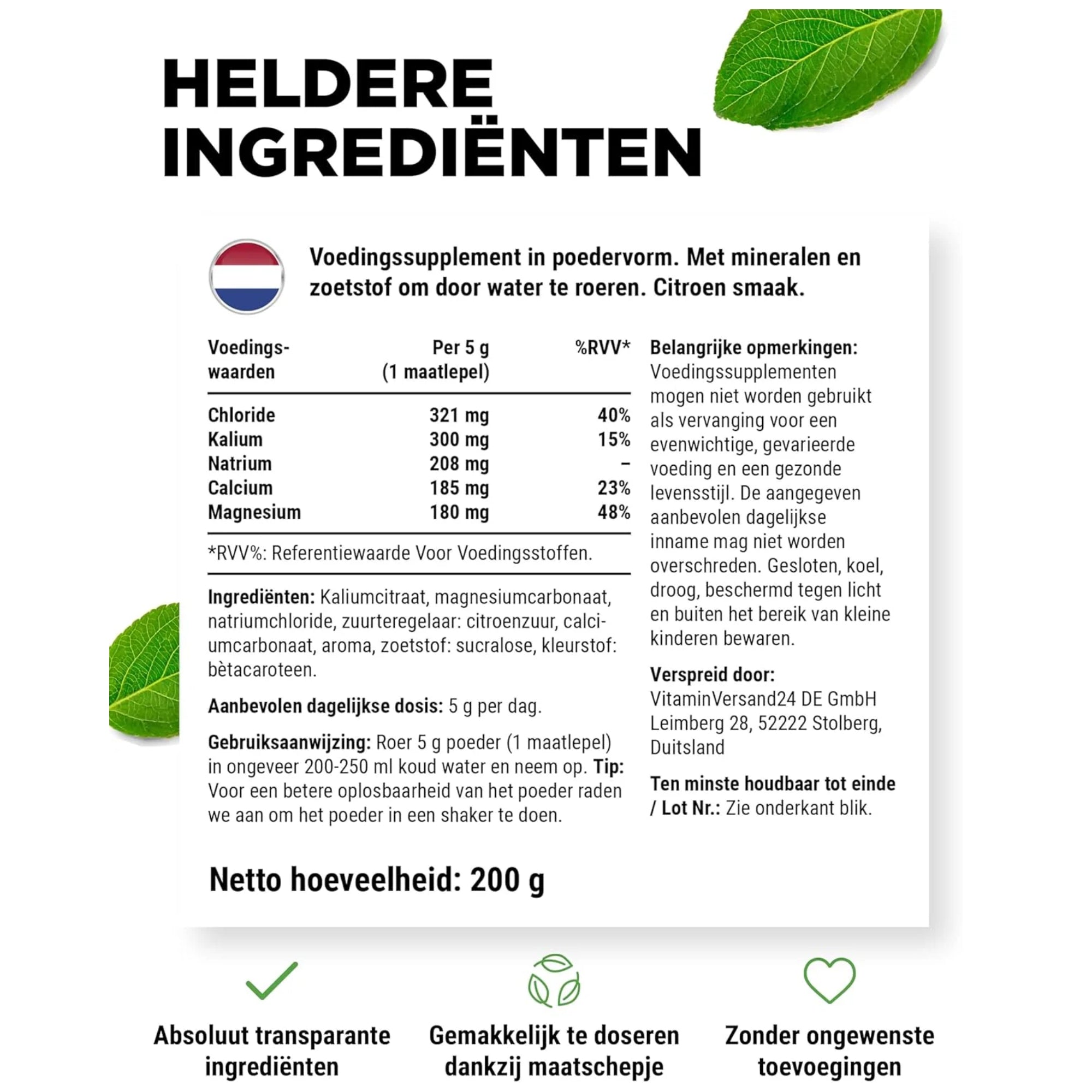 Poudre d'hydratation aux électrolytes ingrédients vit4ever