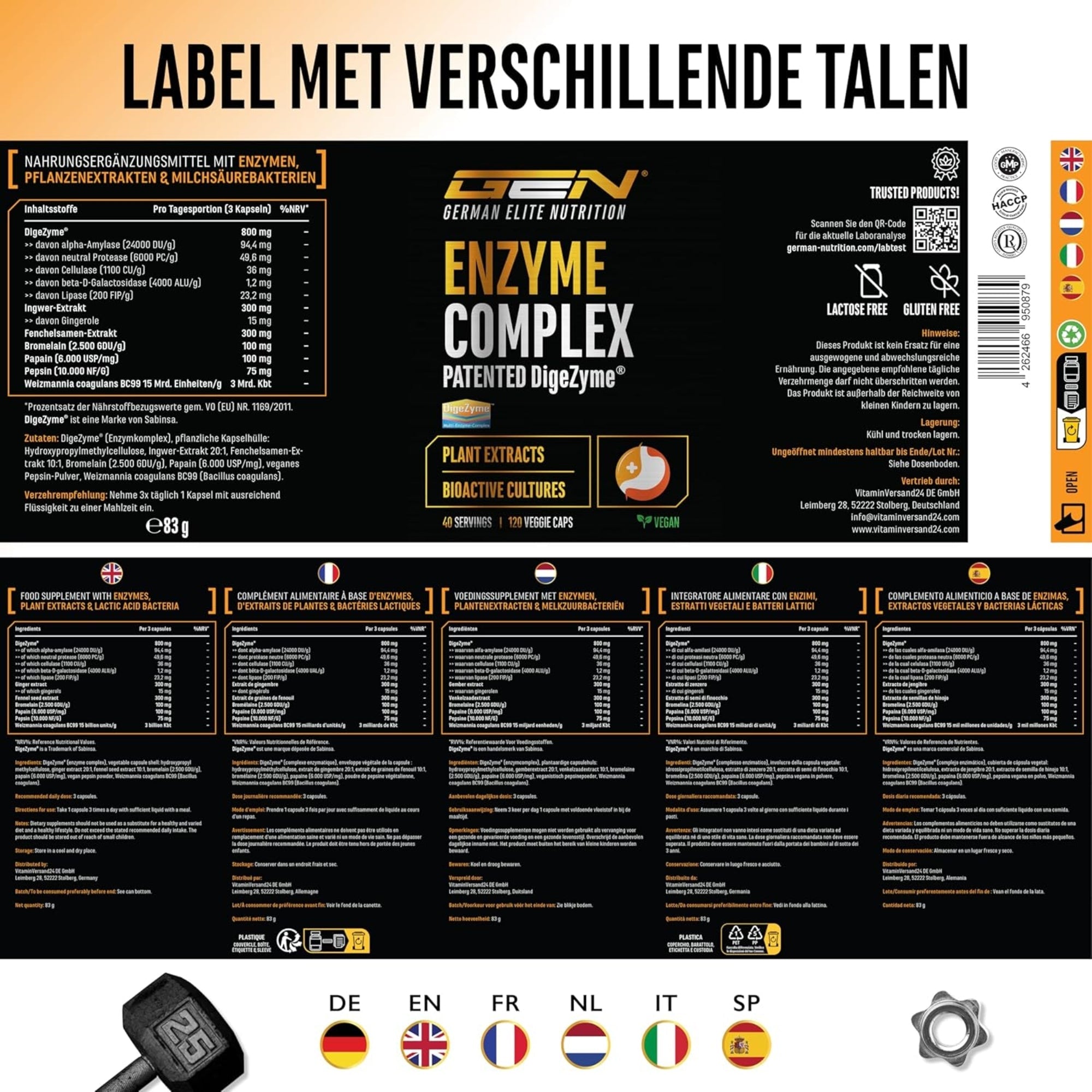 Complexe Enzymatique (DigeZyme®, probiotiques & extraits de plantes) | 120 gélules | German Elite Nutrition