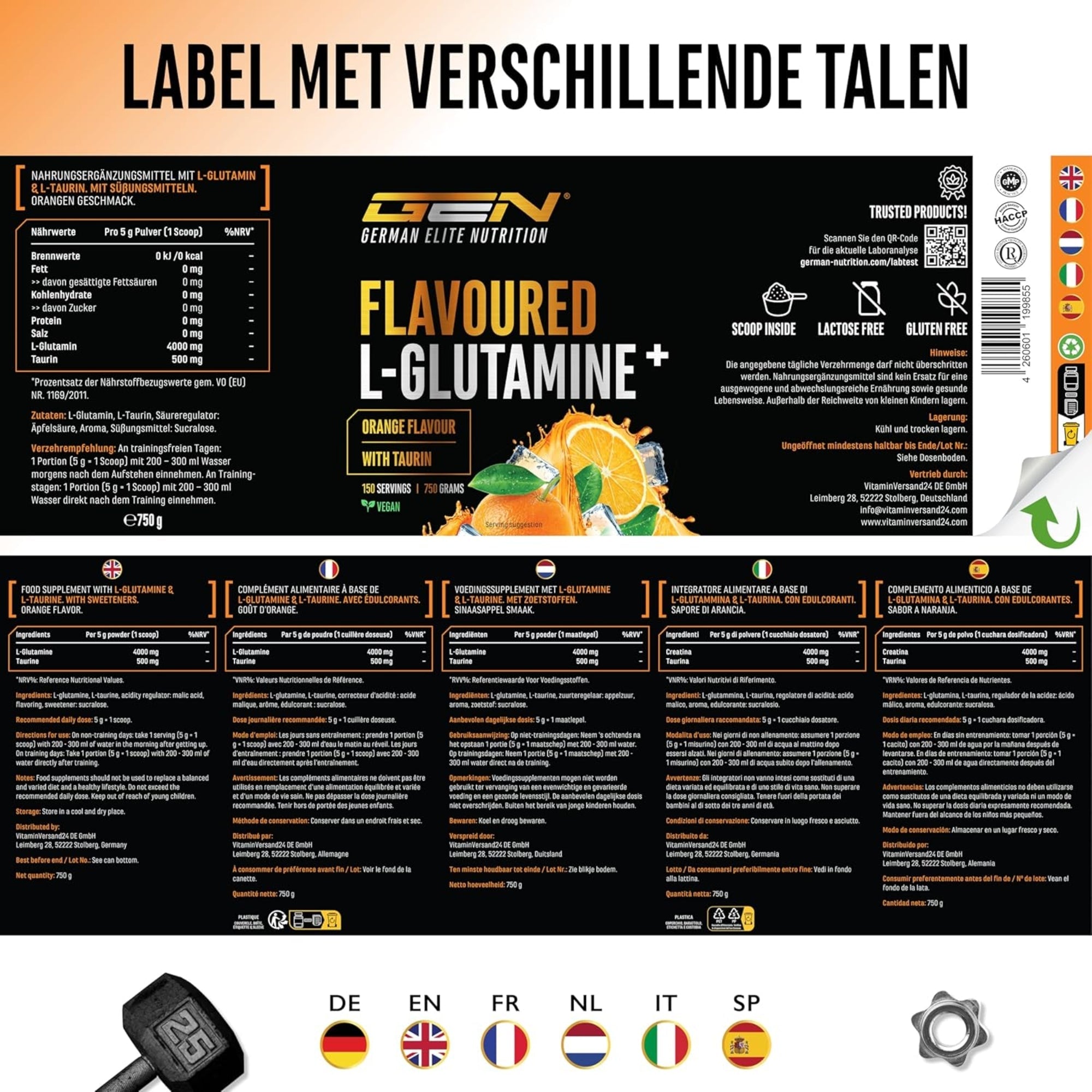 L-Glutamine en Poudre | 750 g | German Elite Nutrition