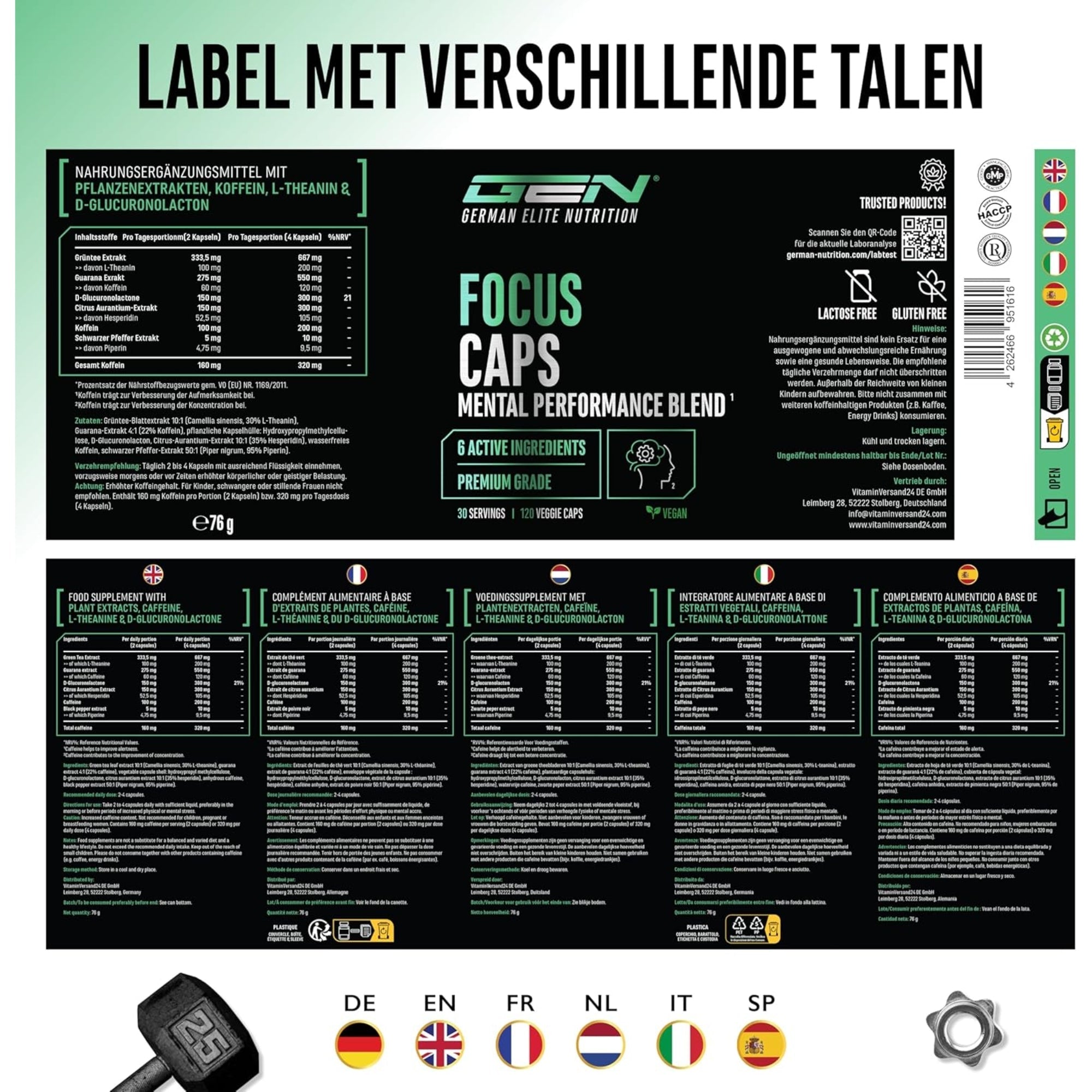 Focus Caps de German Elite Nutrition, visuel du produit