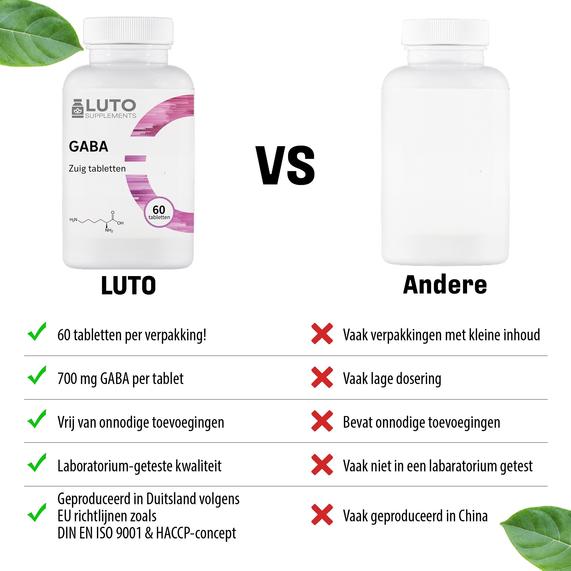 LUTO GABA 700mg comparaison - 60 comprimés à sucer avec L-théanine et vitamine B6, vegan et sans OGM