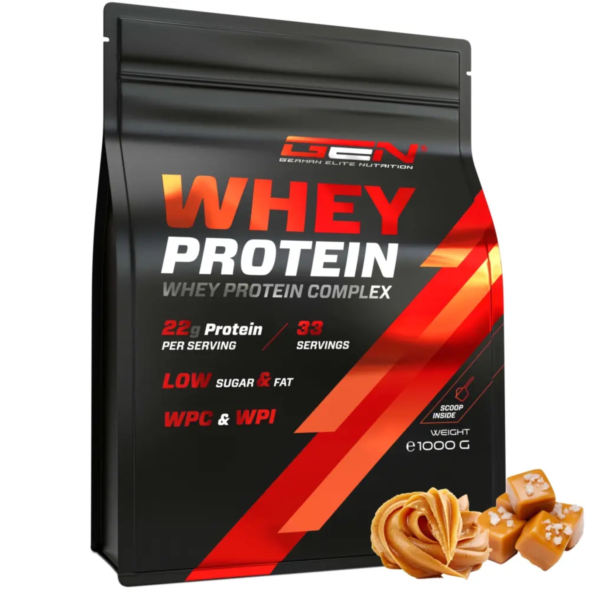 Whey Protein Complex de German Elite Nutrition, saveur beurre de cacahuète caramel salé