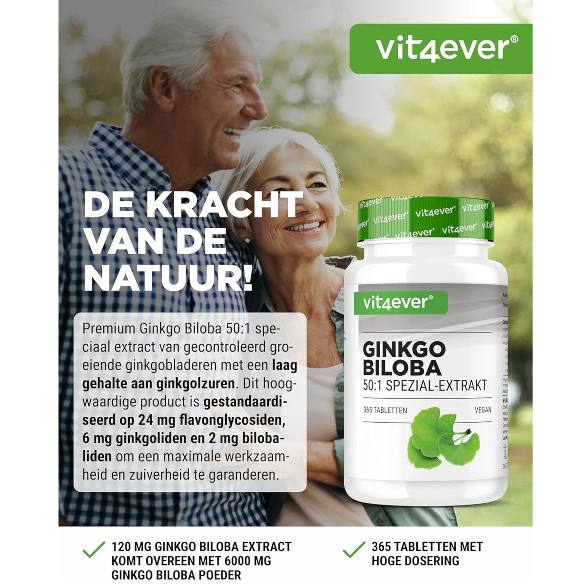 Vit4ever Extrait de Ginkgo Biloba 50:1 - complément à base de plantes sans ajouts inutiles