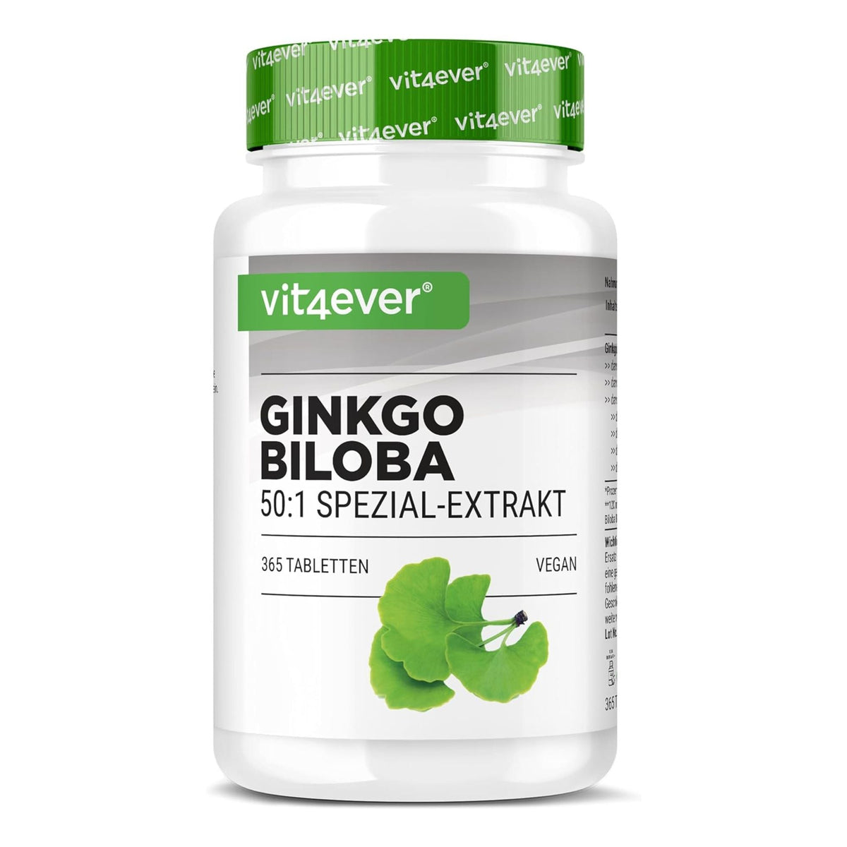 Vit4ever Extrait de Ginkgo Biloba 50:1 365 comprimés - complément à base de plantes | acheter en France